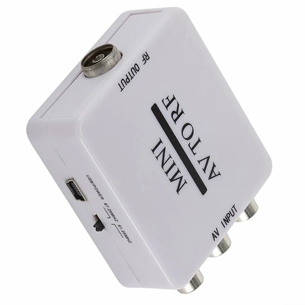 Convertitore modulatore AV a RF video composito uscita coassiale 67,25 MHz 61,25 MHz per televisori VCR DVD