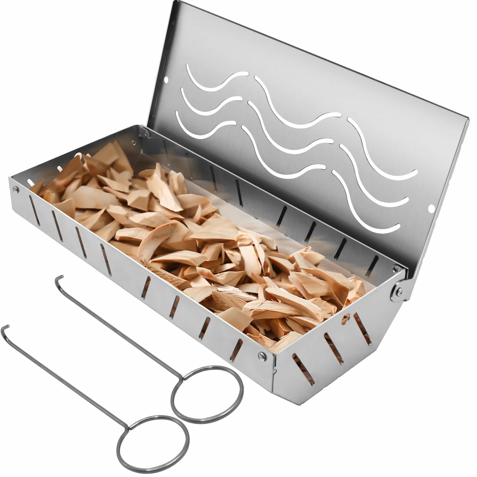 Affumicatore Box Bbq, Affumicatore di Grande Capacità con Presa di Ossigeno su 5 lati, Smoker Box in Acciaio Inox con 2 Ganci, BarbecueAffumicator Griglie a Gas Aumentare il Fumo