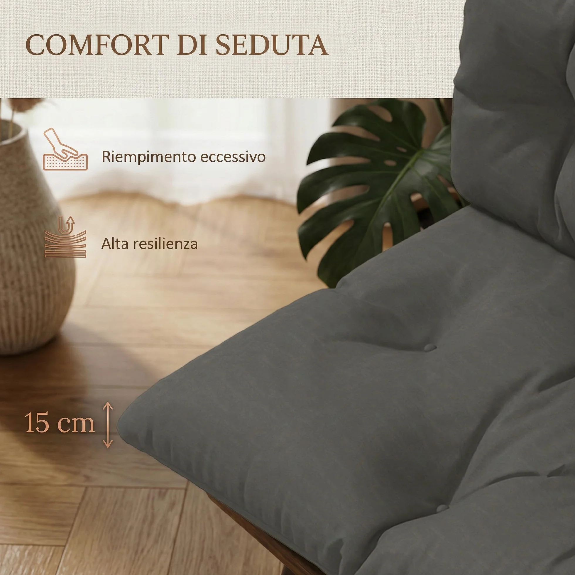 Outsunny Cuscini per Pallet da Giardino 3 Pezzi, Imbottitura Spessa, Poliestere, Grigio Carbone