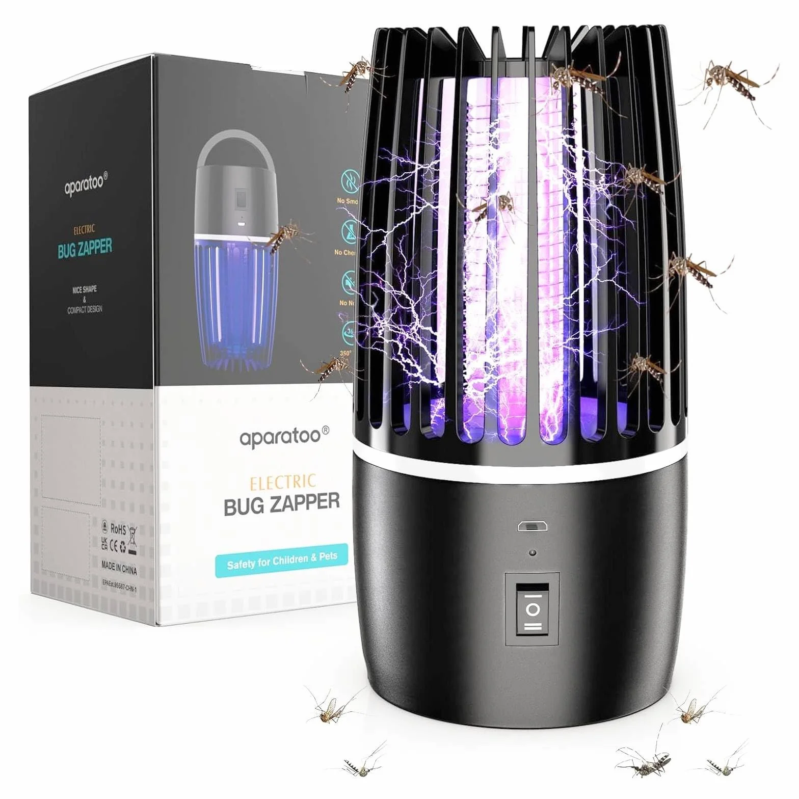 Lampada Antizanzare Elettrica, 4200V UV Zanzariera Elettrica Impermeabile IPX4, Lampada Anti Insetti Ricaricabile Trappola per Insetti, per Casa Giardino Interno Esterno Cucina