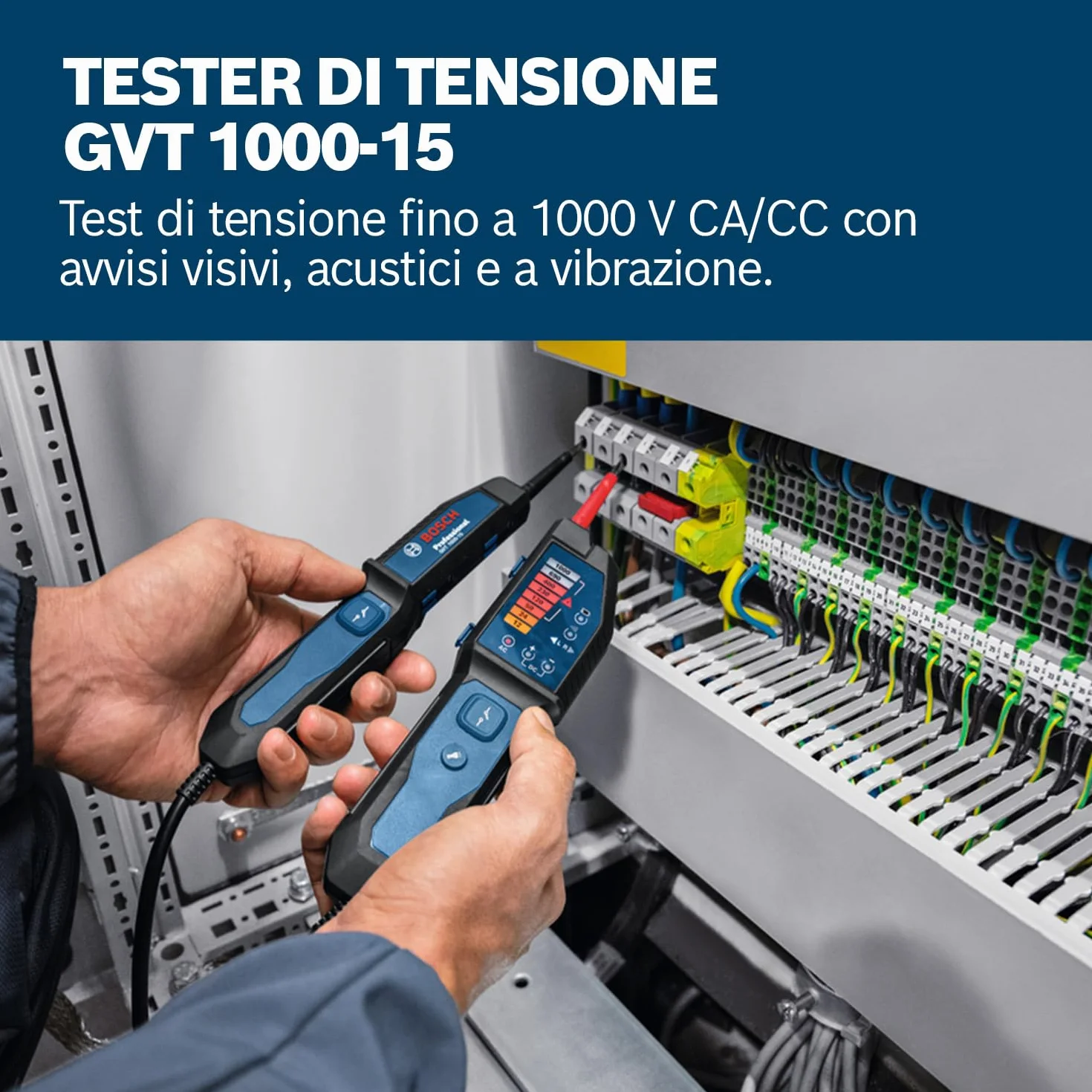 Bosch Professional Tester di tensione GVT 1000-15 1000V AC/DC IP65 con LED e custodia