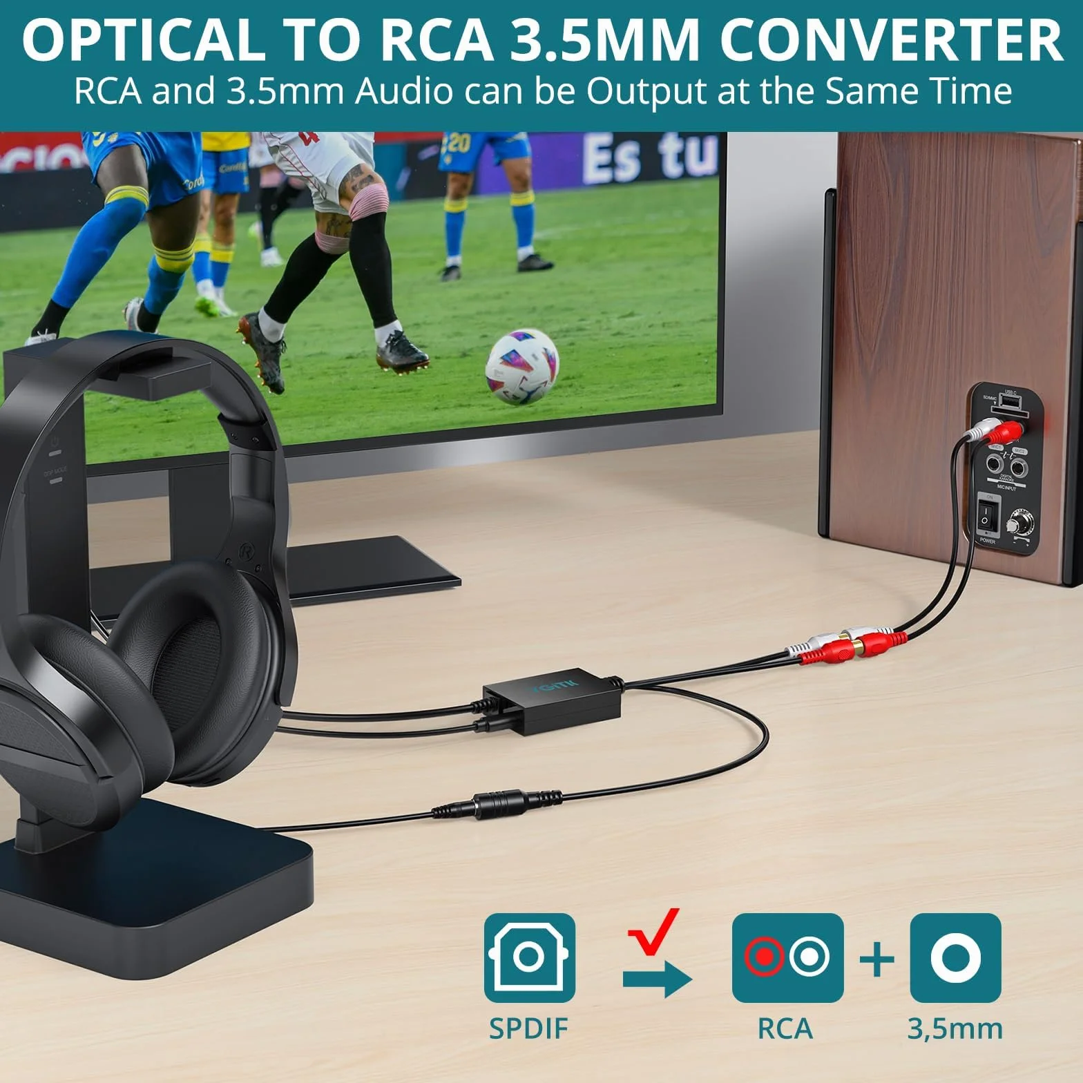 Convertitore Ottico a RCA 3.5mm DAC Audio Digitale 192kHz/24bit Chip Amplificazione per TV Blu-ray