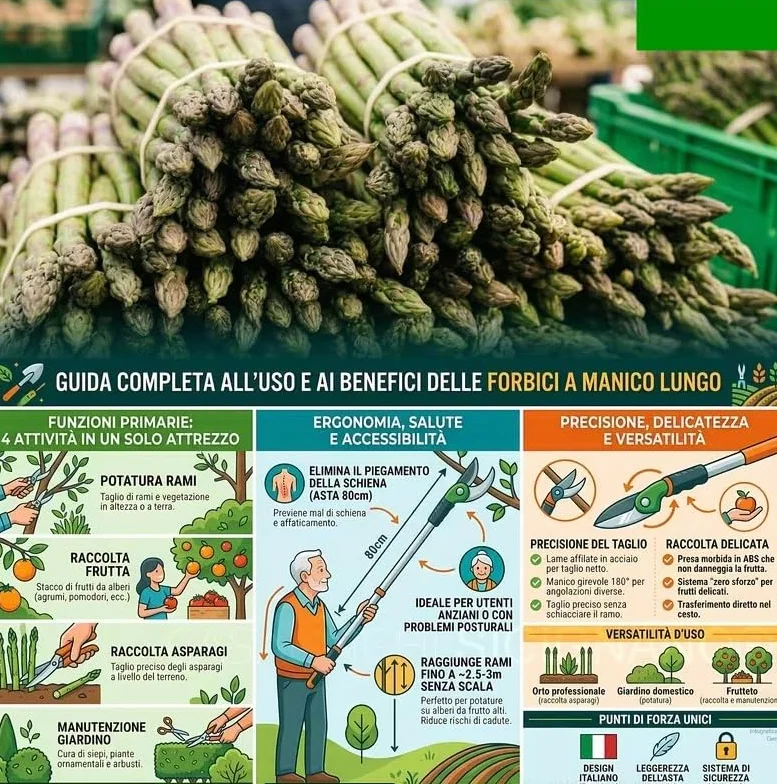 FORBICE DA POTATURA RACCOGLI FRUTTA E ASPARAGI DE LUCA MANICO PROLUNGATO 100 cm