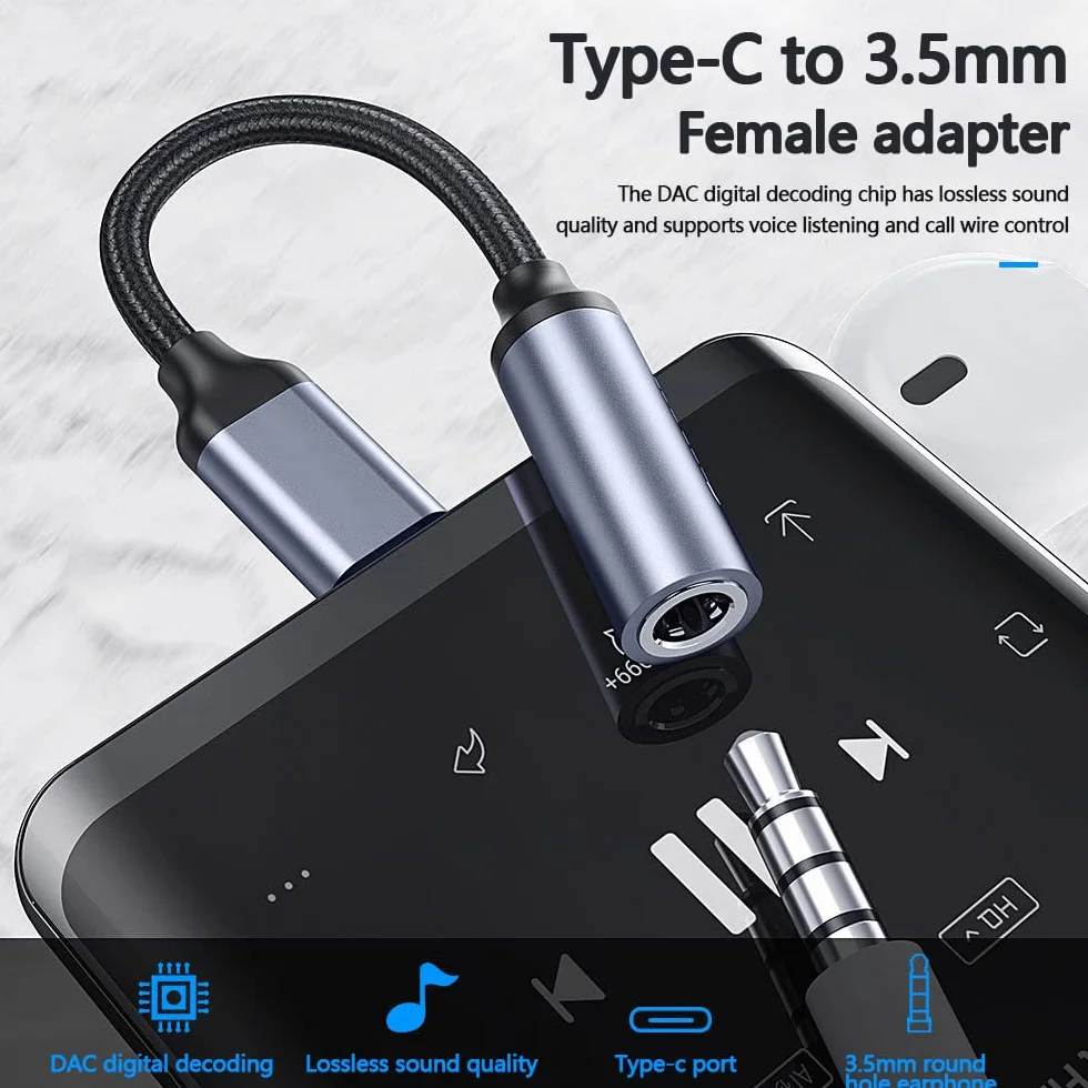 Unnderwiss Adattatore Audio USB C a Jack 3.5 mm per Cuffie, Compatibile con Galaxy S21 S21+ Note20 S20 Ultra, Huawei P40 P30 Pro Mate 20 30, Xiaomi 9 8