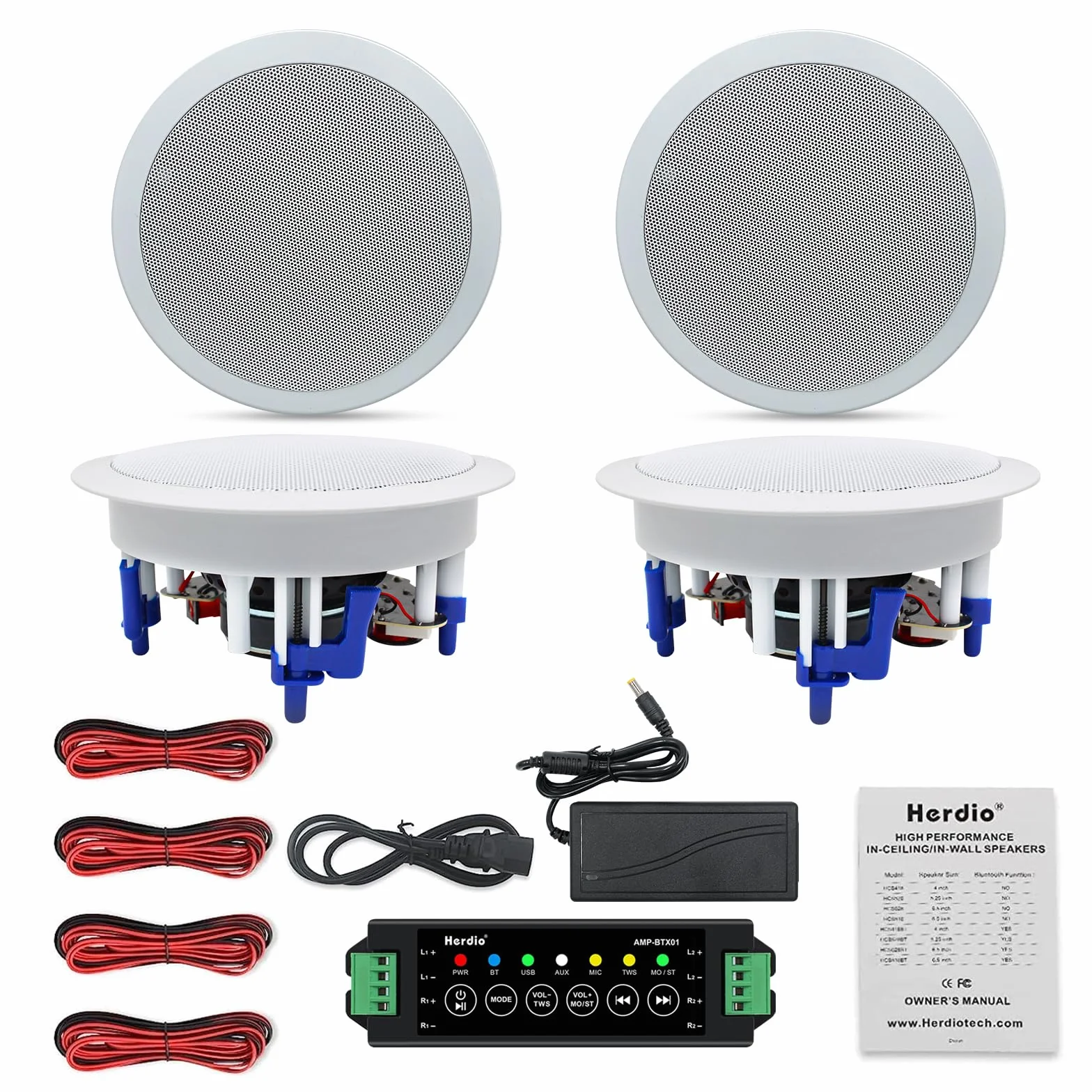 Herdio Altoparlanti da Soffitto Bluetooth 5,25 Pollici 600 Watt 4 Pezzi