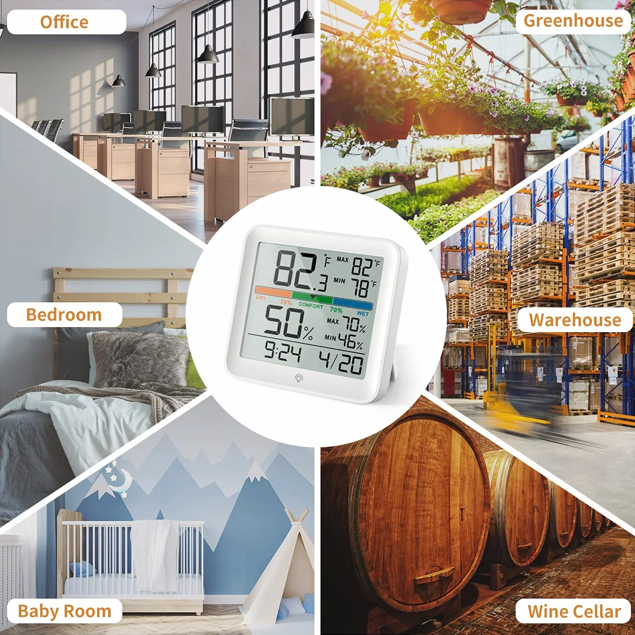 NOKLEAD Igrometro Termometro per interni Misuratore di umidità digitale LCD retroilluminato con orologio Registrazioni max/min