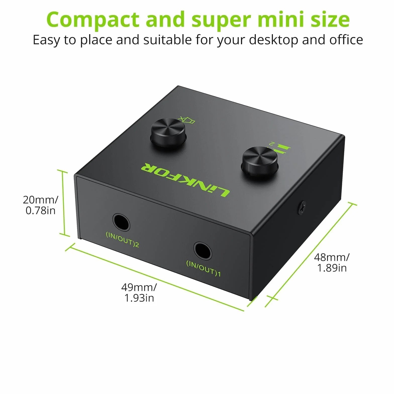 LiNKFOR 3.5mm Audio Switch Switcher con Pulsante Mute Commutatore Audio Bidirezionale Stereo 2-in-1 Out per Computer