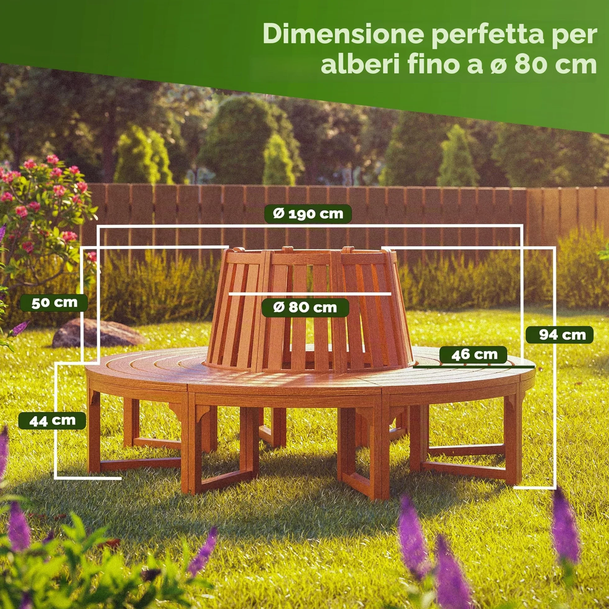 Casaria® Panchina da Giardino Resistente in Legno di Eucalipto Certificato FSC® Ø 190 cm Portata 160 kg per Seduta Panca da Esterno Rotonda Alberi