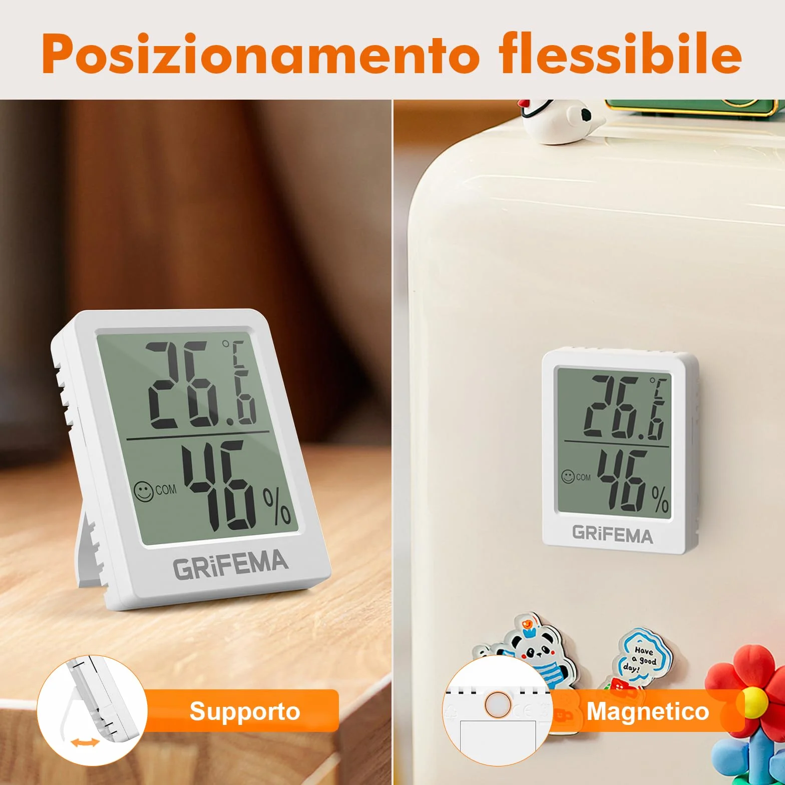 GRIFEMA GA2902 Mini Termometro Digitale Interno Igrometro, Misuratore di Umidità, Bianco