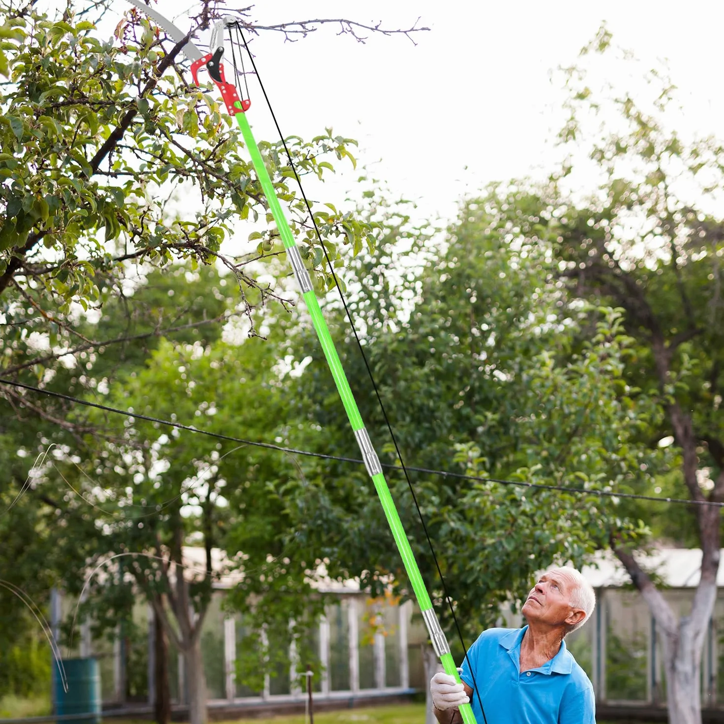 QWORK Svettatoio 8 m Lama acciaio manganese SK5 Aste fibra di vetro Altezza regolabile 1,4-8 m