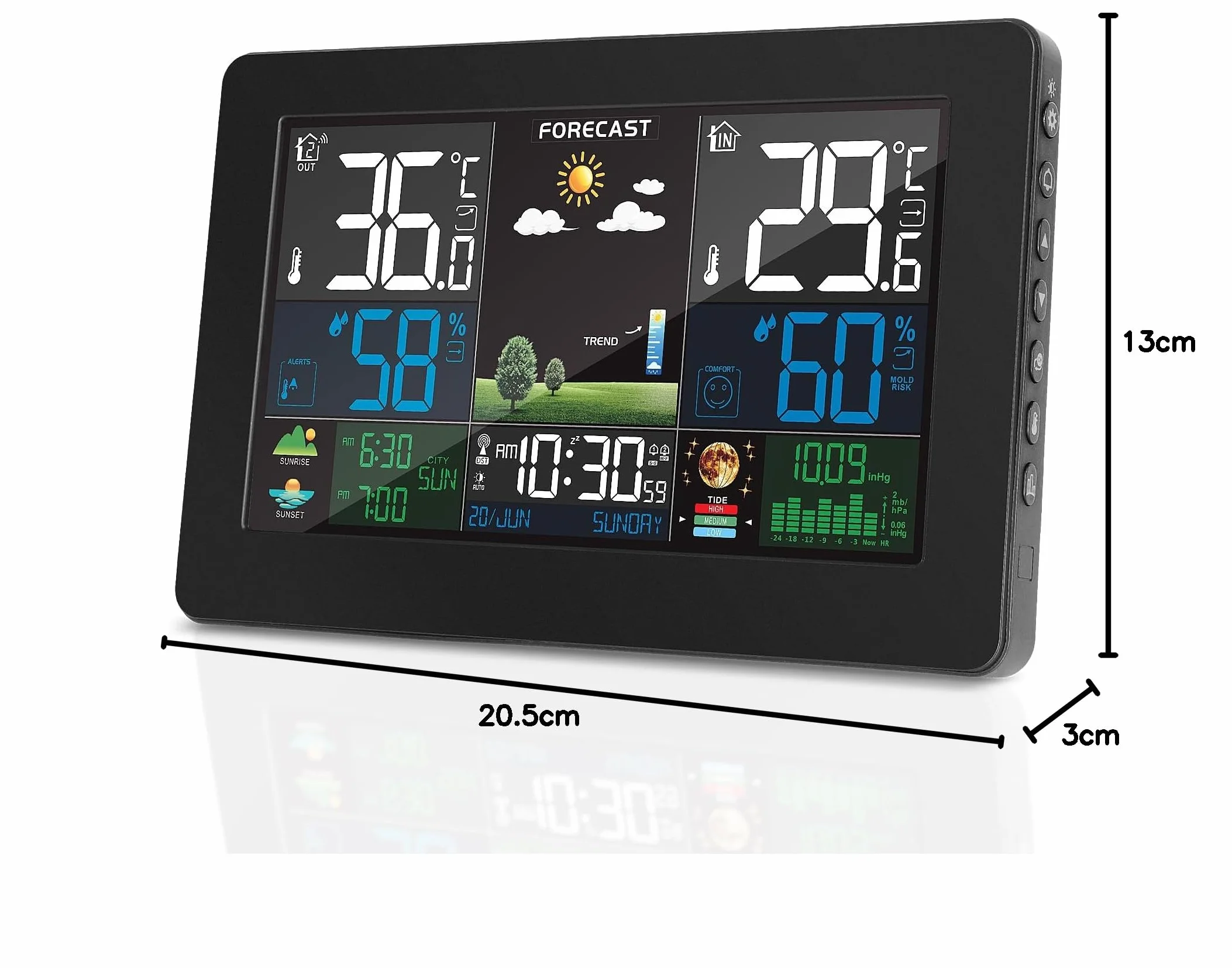 Stazione Meteo con Sensore Esterno, Barometro Digitale LCD Wireless DCF, Sveglia, Fase Lunare
