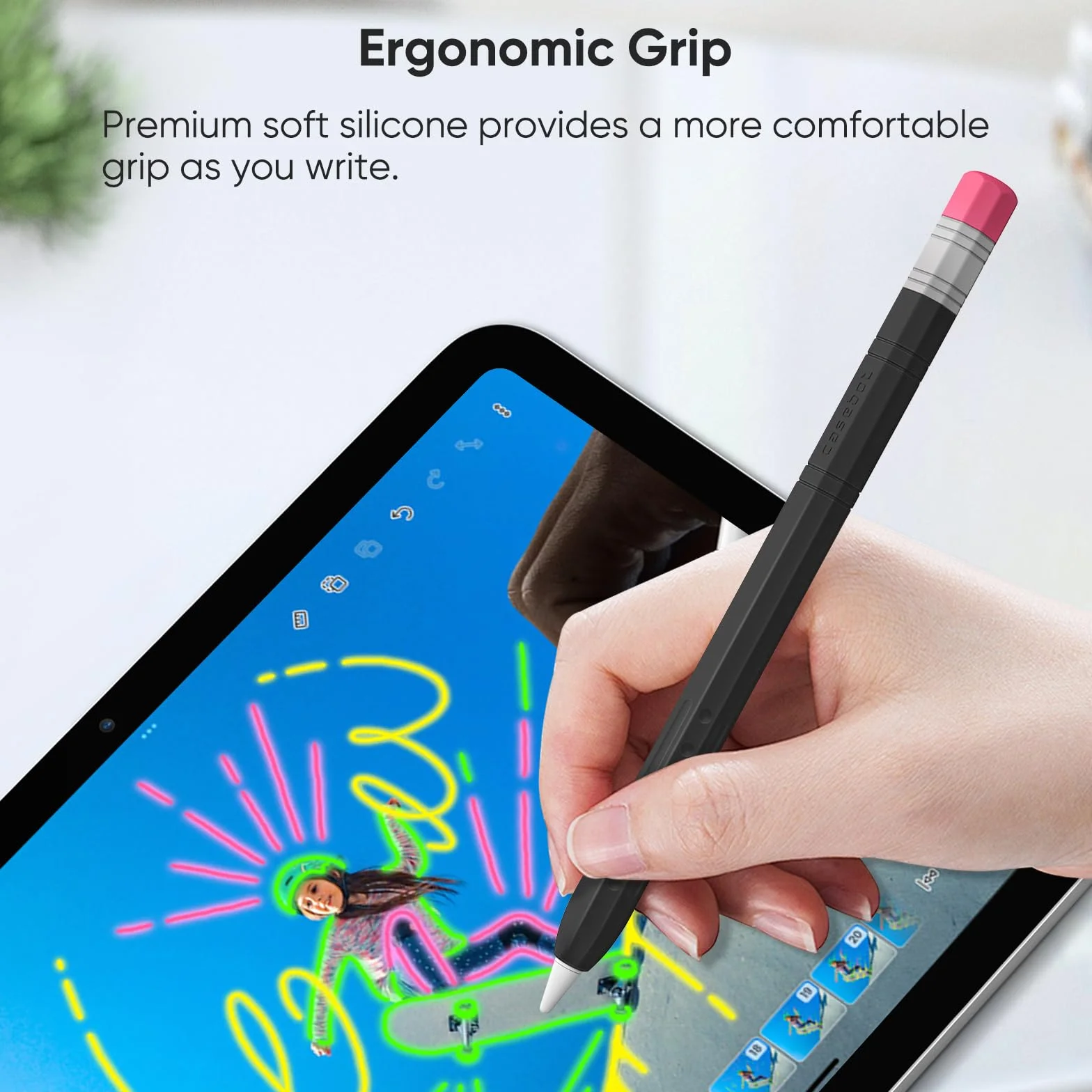 FINTIE Custodia in Silicone per Apple Pencil USB-C, Cover Protettiva Antiscivolo, Supporto Magnetico Nero