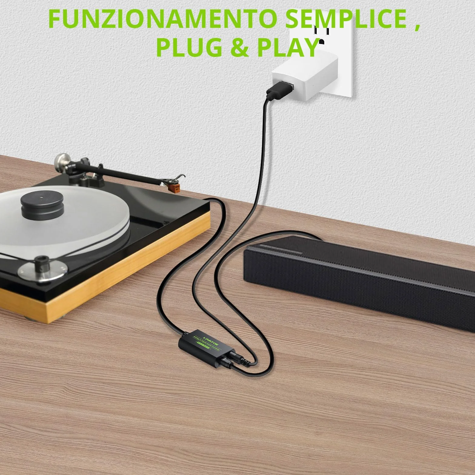 LiNKFOR Convertitore Audio RCA-SPDIF con Cavo da 1m, Adattatore Ottico Analogico-Digitale per HDTV