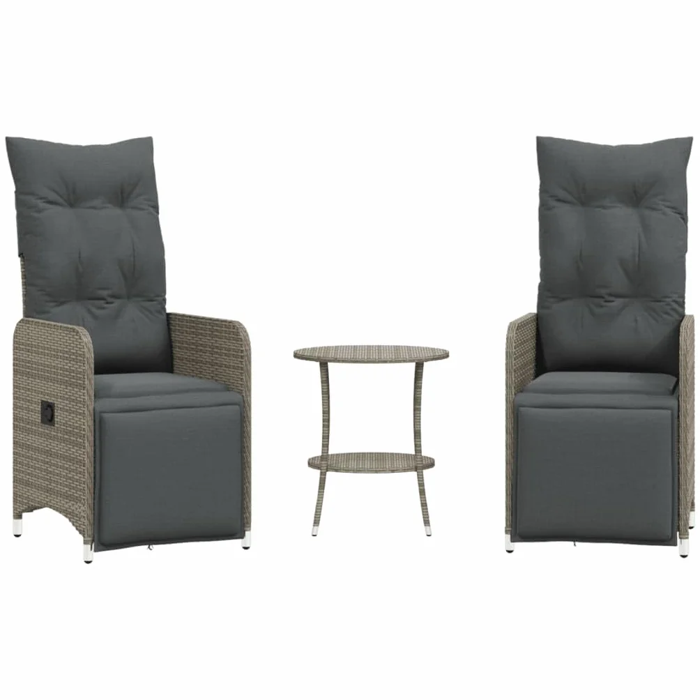 vidaXL Sedie da Giardino Reclinabili 2 pz con Tavolo in Polyrattan, Sedia reclinabile da Giardino, Poltrona da Giardino, Poltrona reclinabile