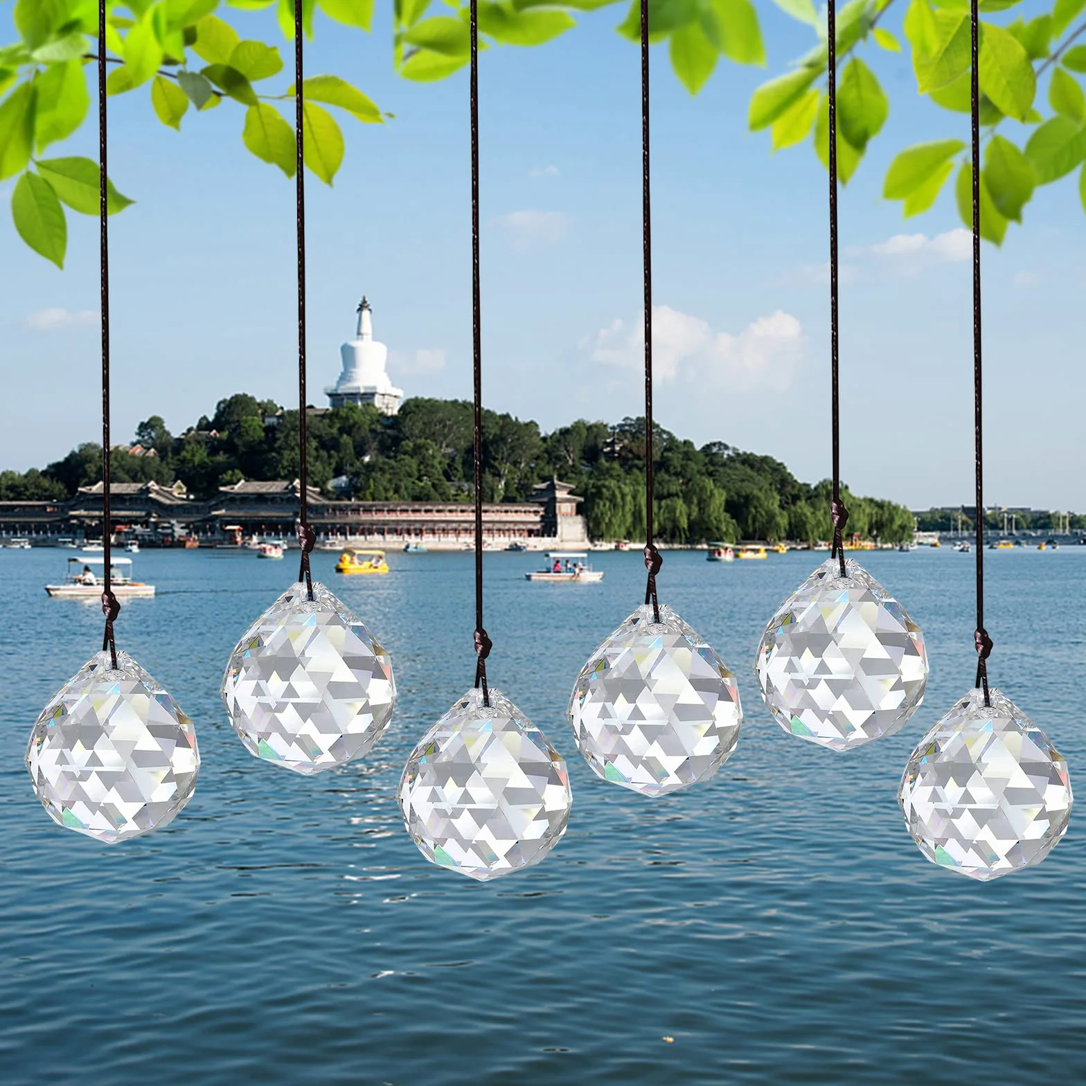 3 prisma in vetro di cristallo, con sfera di cristallo, decorazione da appendere, decorazione per stanza, lampada da giardino