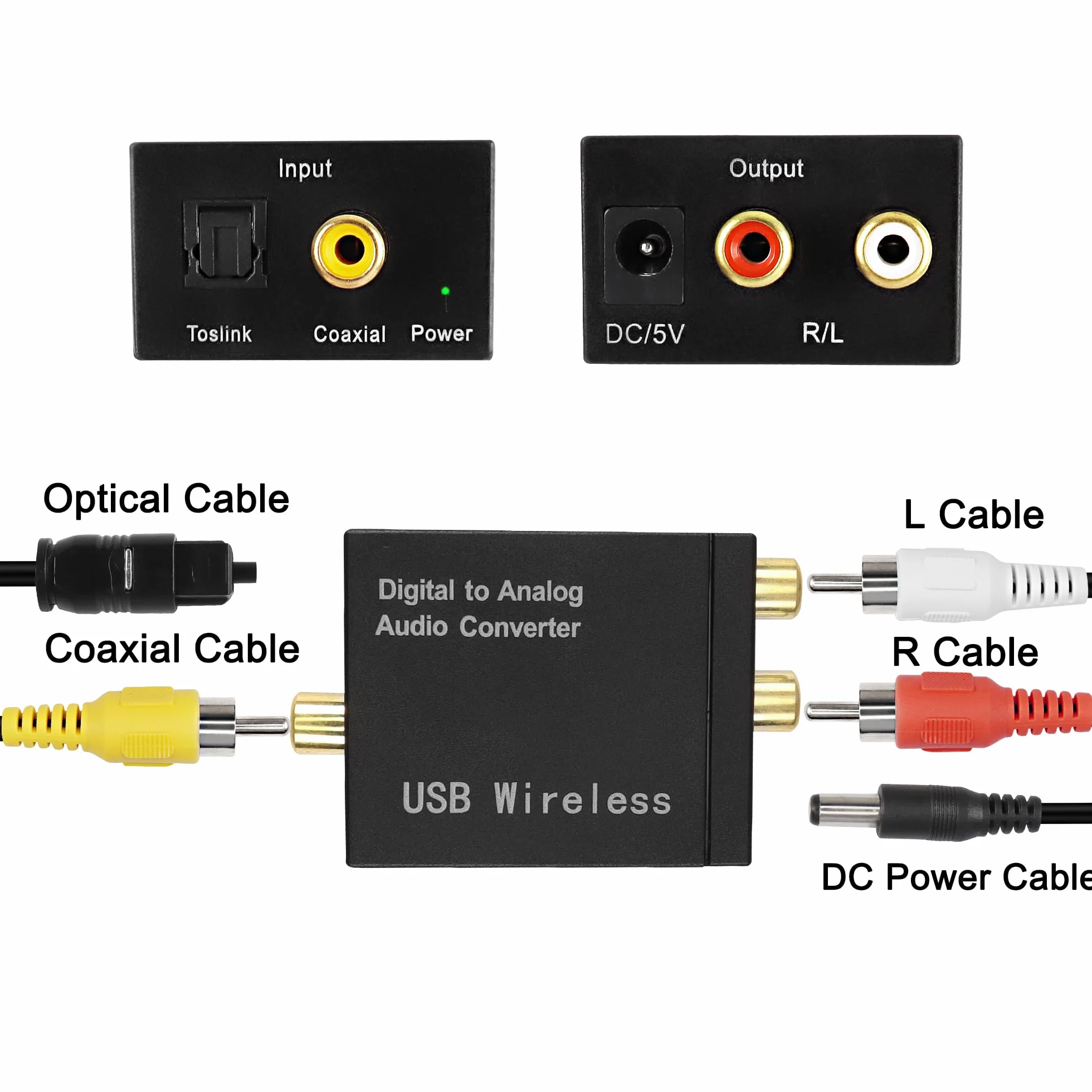 MEIRIYFA Convertitore audio digitale a analogico Bluetooth 5.0 ottico coassiale RCA con cavo fibra ottica