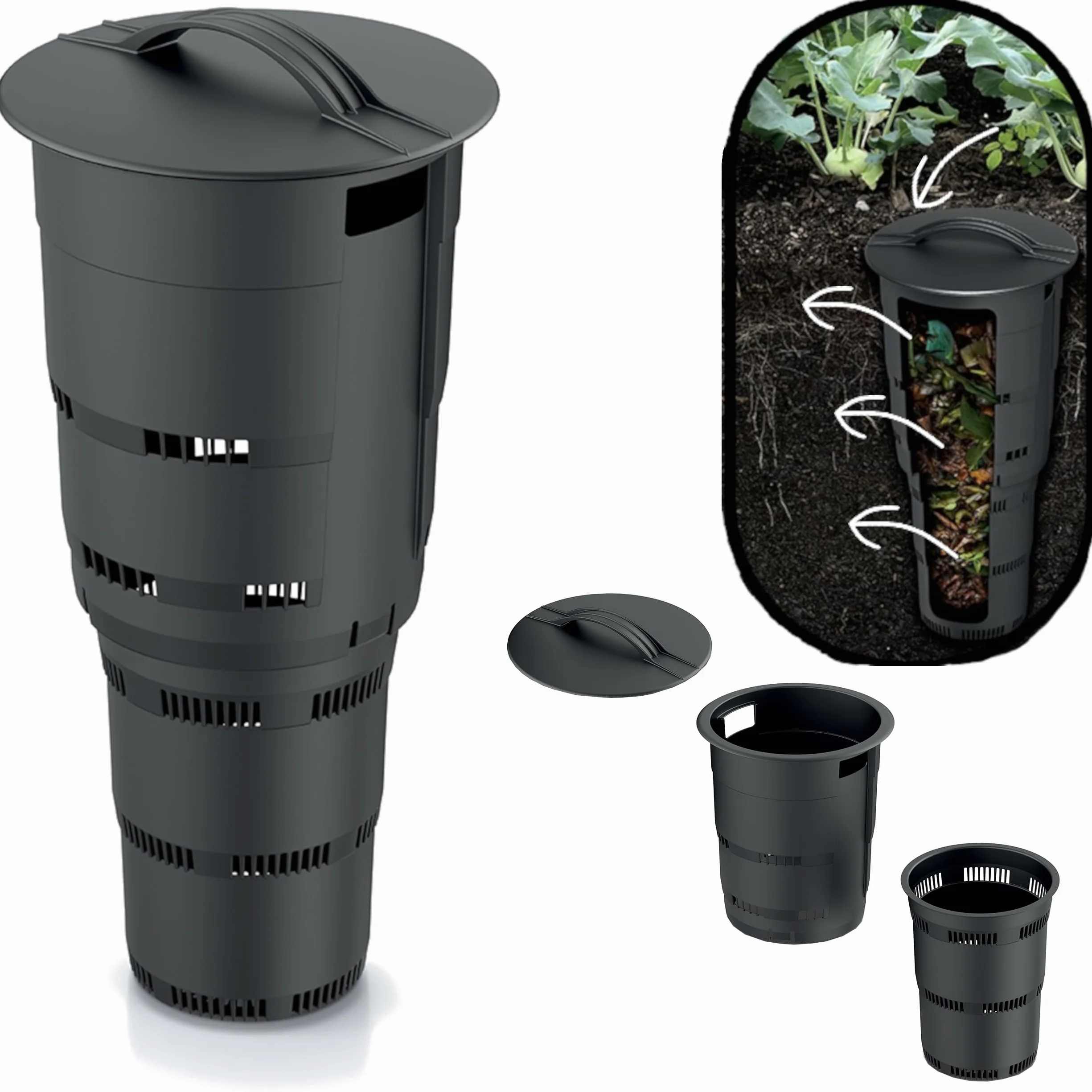 Secchio per compostaggio da giardino 11 L antracite plastica altezza 53 cm modulare