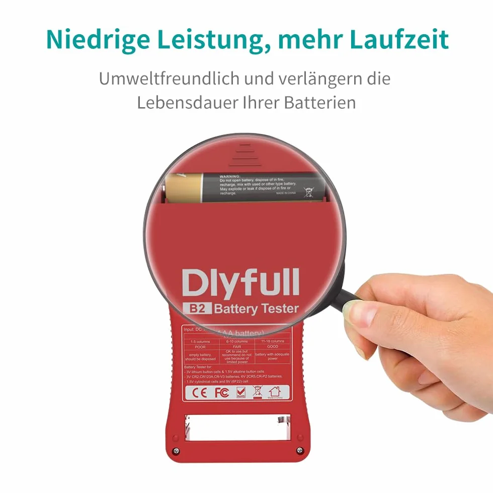 Dlyfull LCD Tester Batterie Universale per AA AAA C D 9V CR123A CR2 CRV3 2CR5 CRP2 Volt Checker Rosso