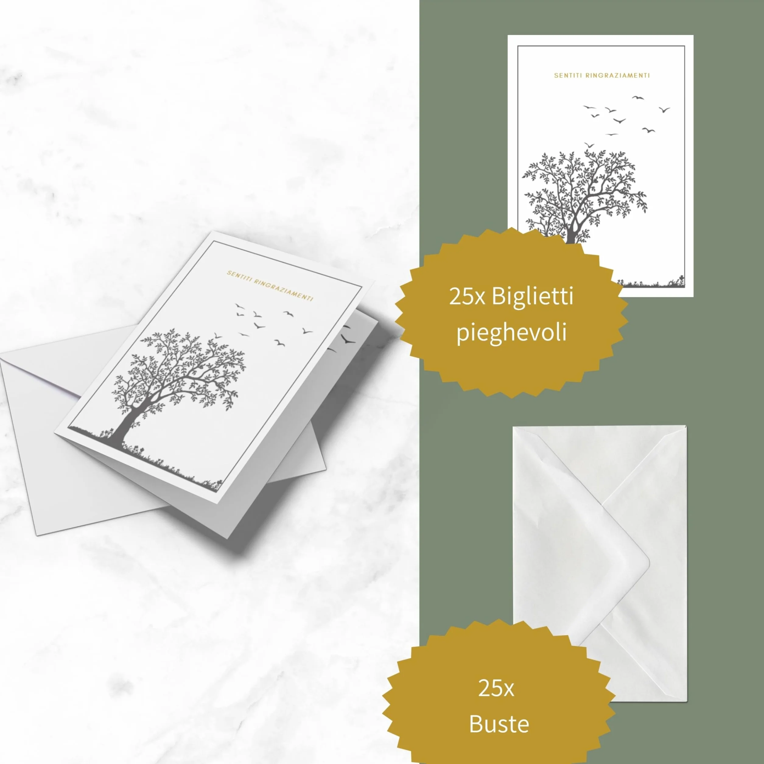 Biglietti Ringraziamento Lutto Set 25 Pezzi Albero Biglietti Pieghevoli con Buste