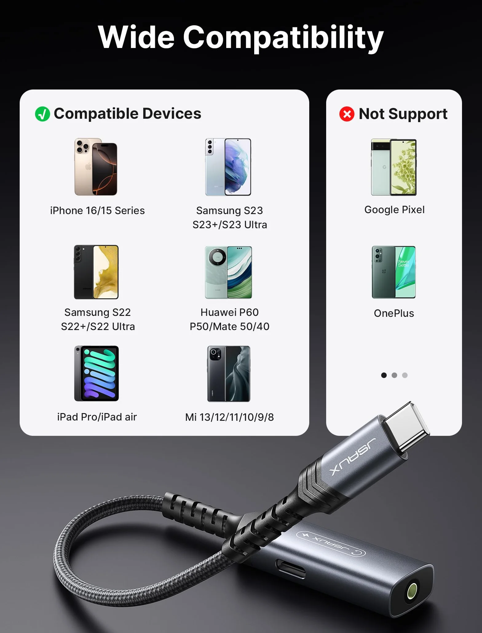 JSAUX Adattatore USB C a Jack 3,5mm con Ricarica PD 60W 2 in 1 DAC Hi-Res per Audio Aux con Microfono, Compatibile con iPhone 17/16/15, Galaxy S26/S25/S24, Pixel, iPad Pro/Air - Grigio