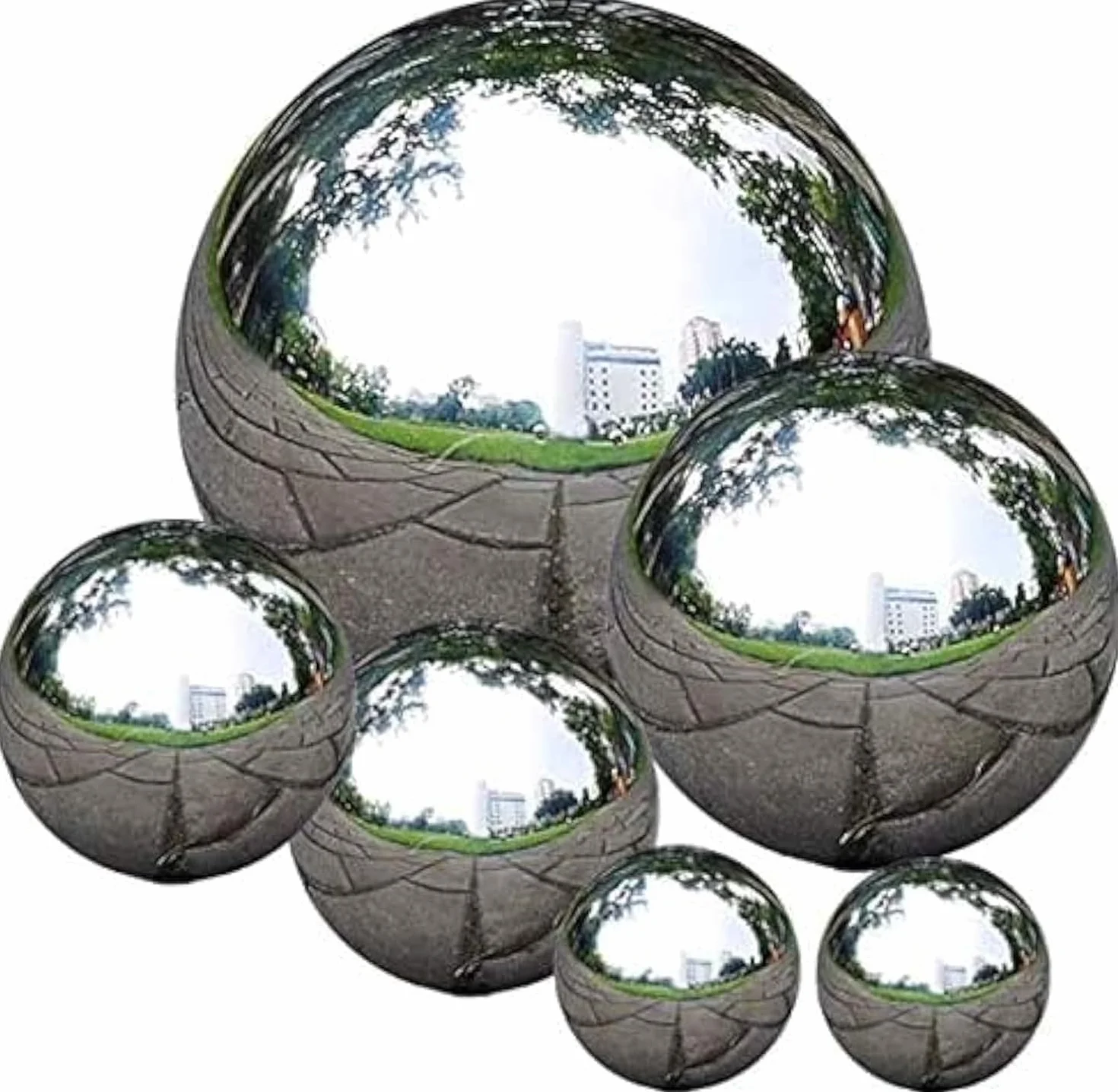 Sfera da Osservazione in Acciaio Inox, 6 Pcs 50-150 mm Sfera da Giardino Riflettente Lucidata a Specchio,Sfere Galleggianti per Laghetto Globo Senza Cuciture per Decorazioni per Giardino Domestico