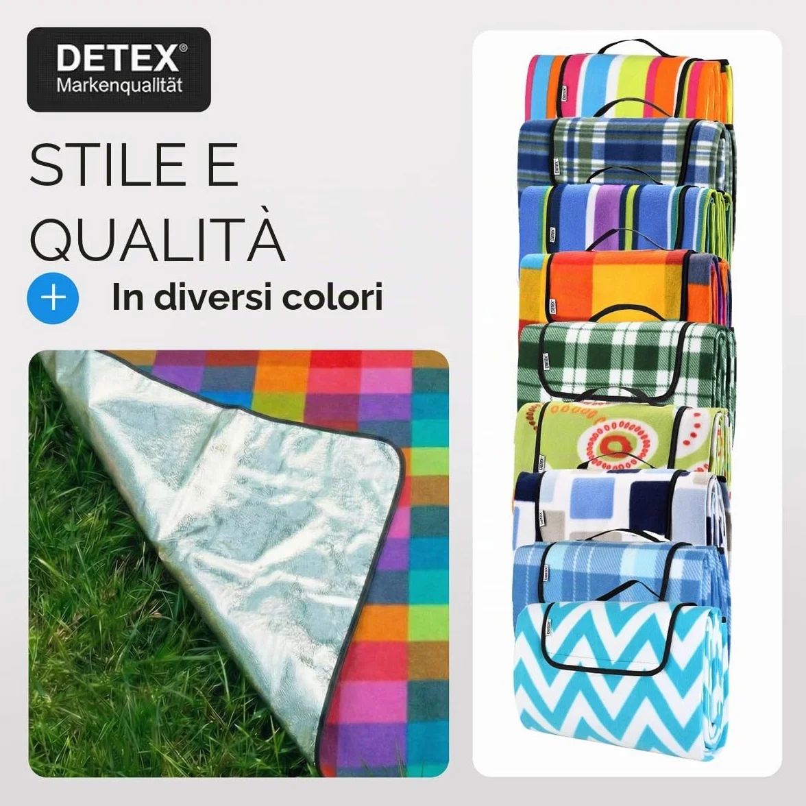 Detex Coperta da Picnic XL 200x200 Impermeabile Isolante 4-6 Persone
