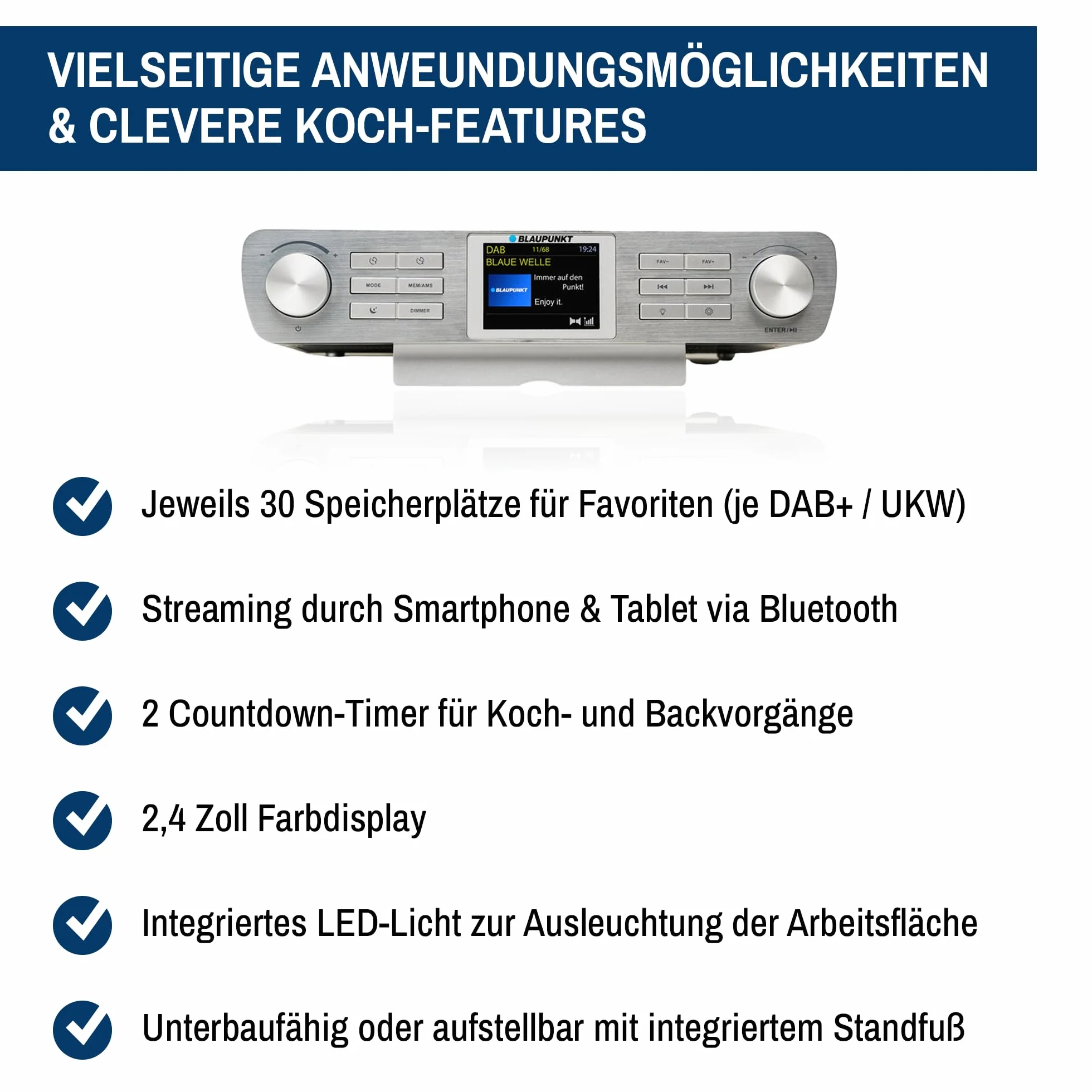 Blaupunkt KRD 100 Radio da Cucina DAB+ FM PLL Display LED Luce 2x2 Watt RMS