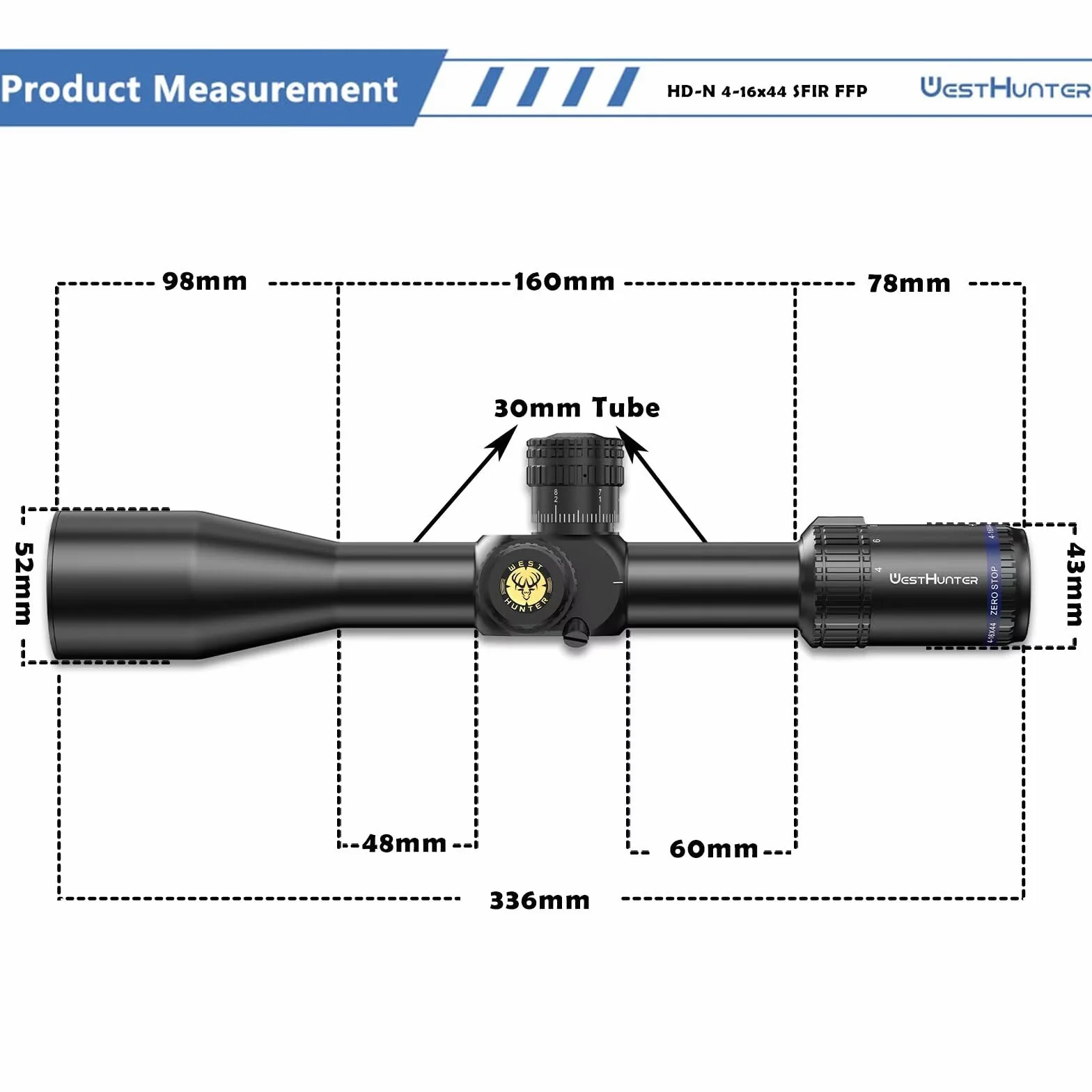 WestHunter HD-N SFIR FFP Zero Stop Telescopico 30mm Primo Piano Focale Reticolo Vetro Inciso Illuminato 1/10 MIL