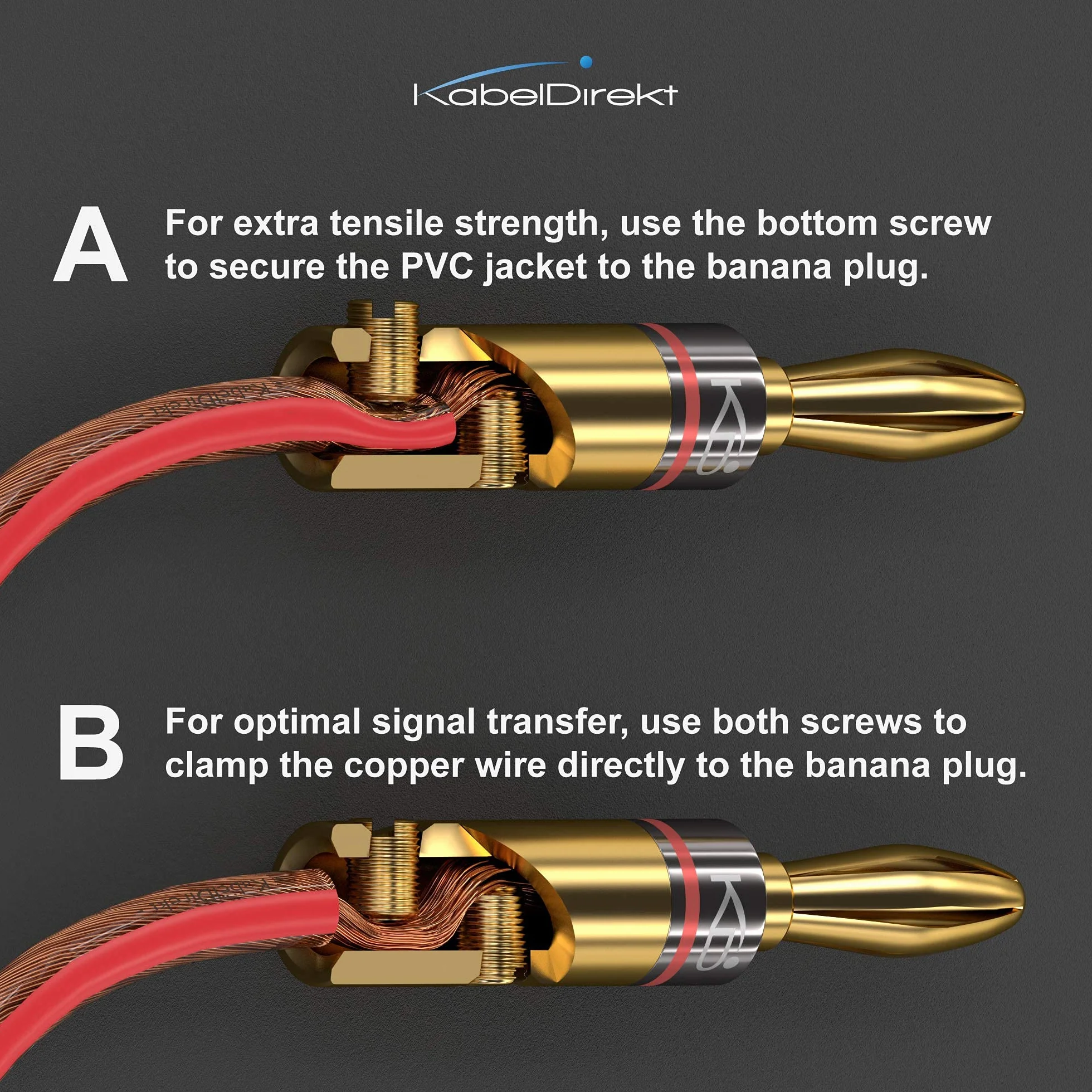 KabelDirekt Spine a banana 5 coppie per altoparlanti 6 mm² avvitabili dorati
