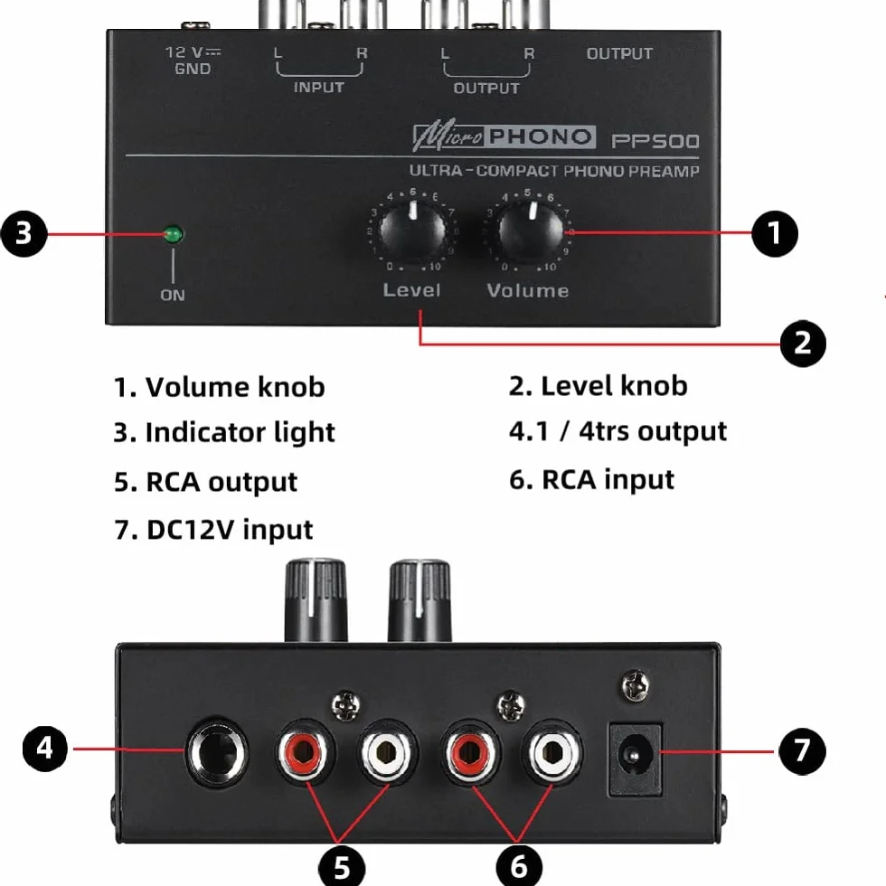 Preamplificatore PP500 Interfaccia Phonograph Phono Home Audio Stereo Metallo Regolatore Volume Giradischi