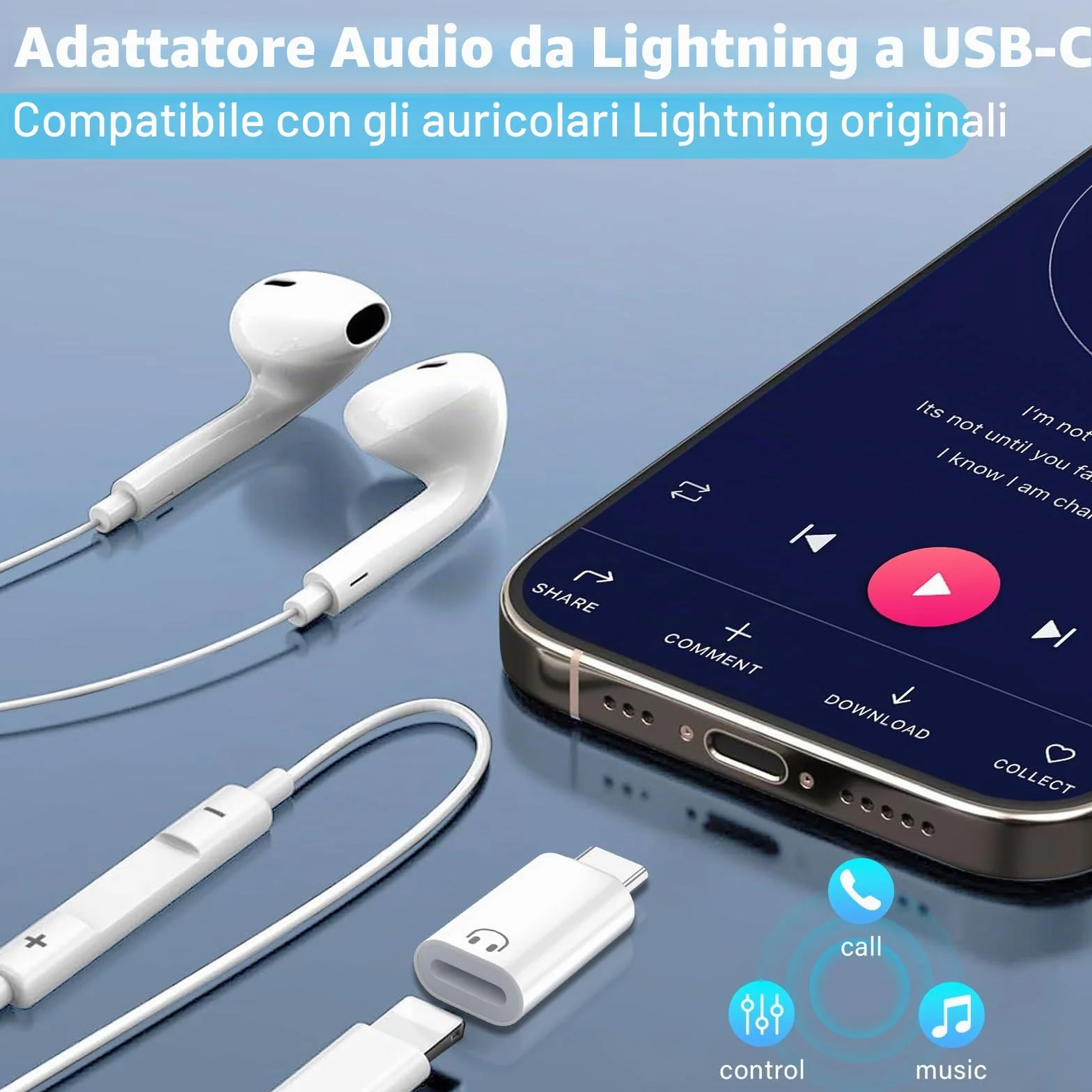 Adattatore audio USB C a Lightning per iPhone 17/16/15 Pad Air/Mini 6 Samsung, Hi-Fi, bianco