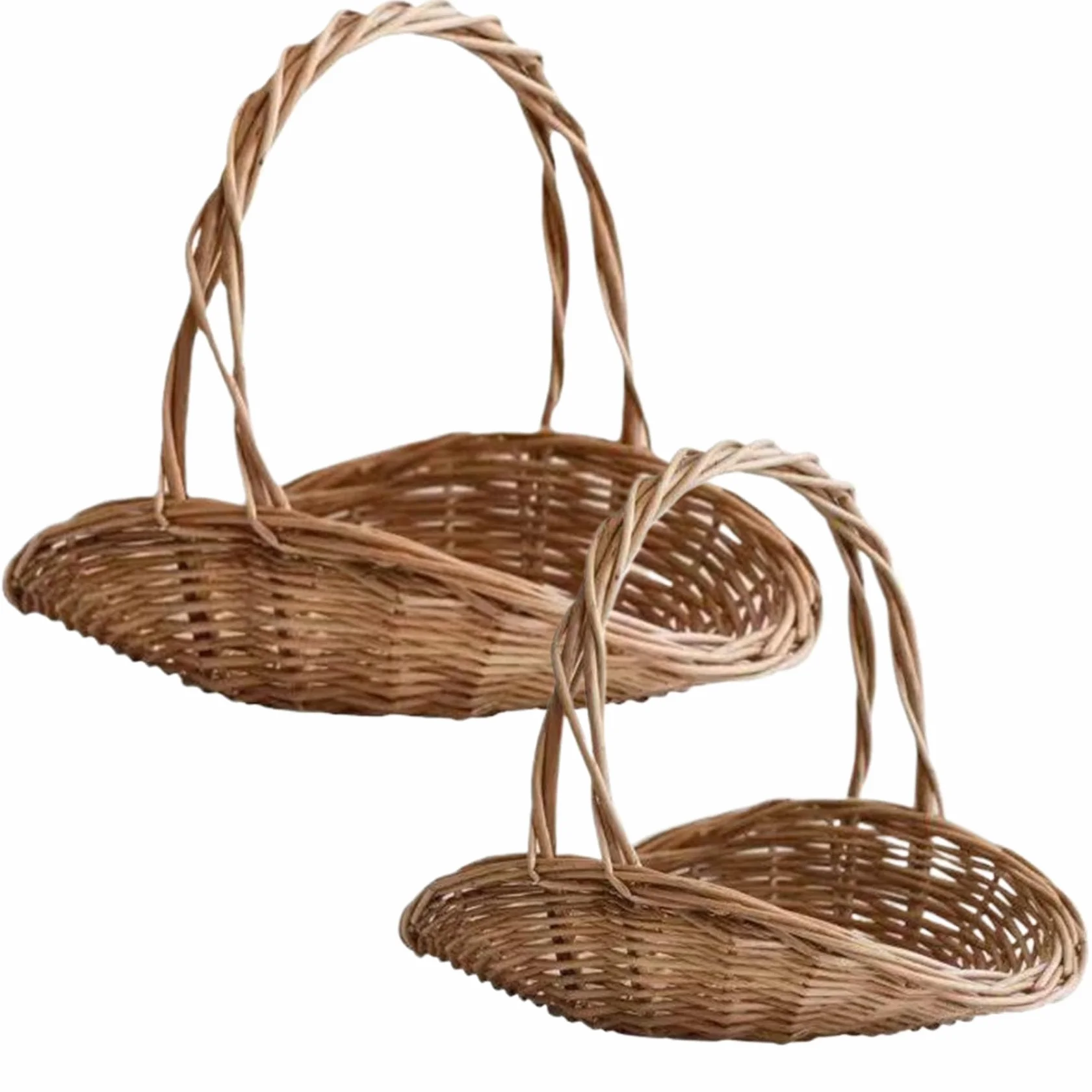 2 cestini in vimini naturale con manici, cestini per la raccolta da giardino per verdure e fiori, contenitori multiuso per picnic e decorazioni pasquali