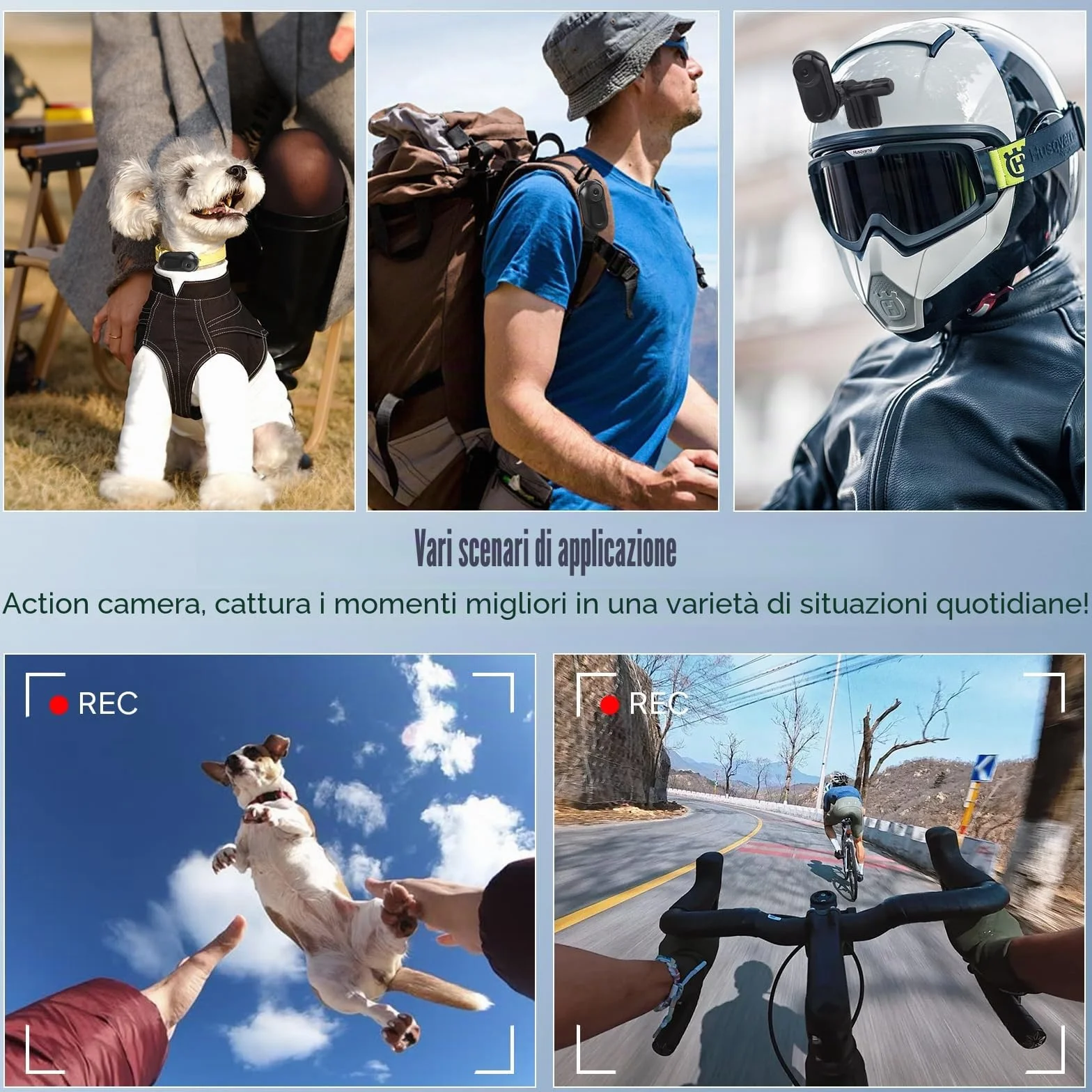 Mini Action Cam 1080P Fotocamera corporea con magnete e accessori per casco moto bicicletta sport impermeabile con scheda SD 64GB