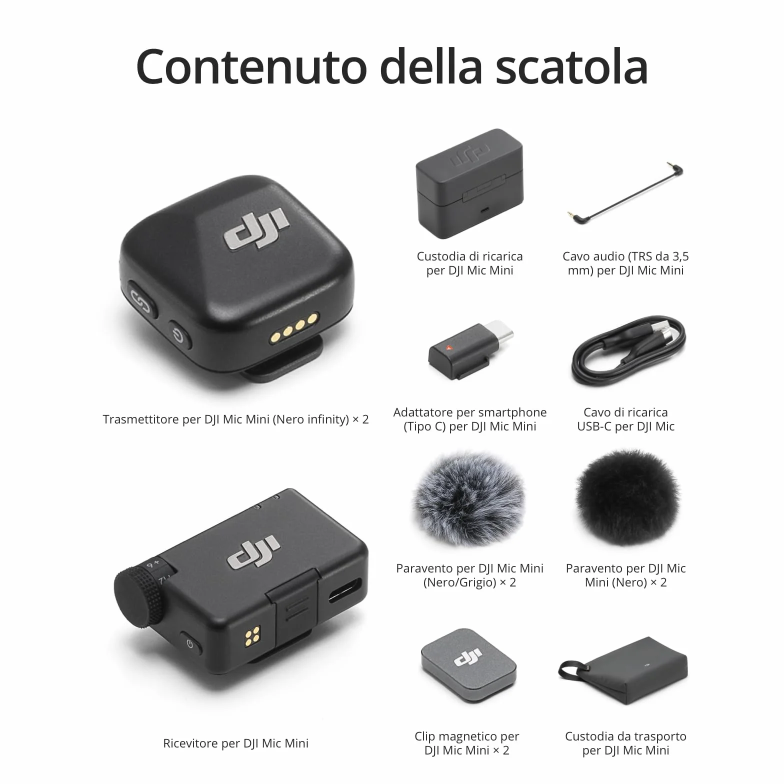 DJI Mic Mini 2 TX + 1 RX Wireless Microfono Leggero 48 Ore Cancellazione Rumore per Fotocamere iPhone Android Vlog