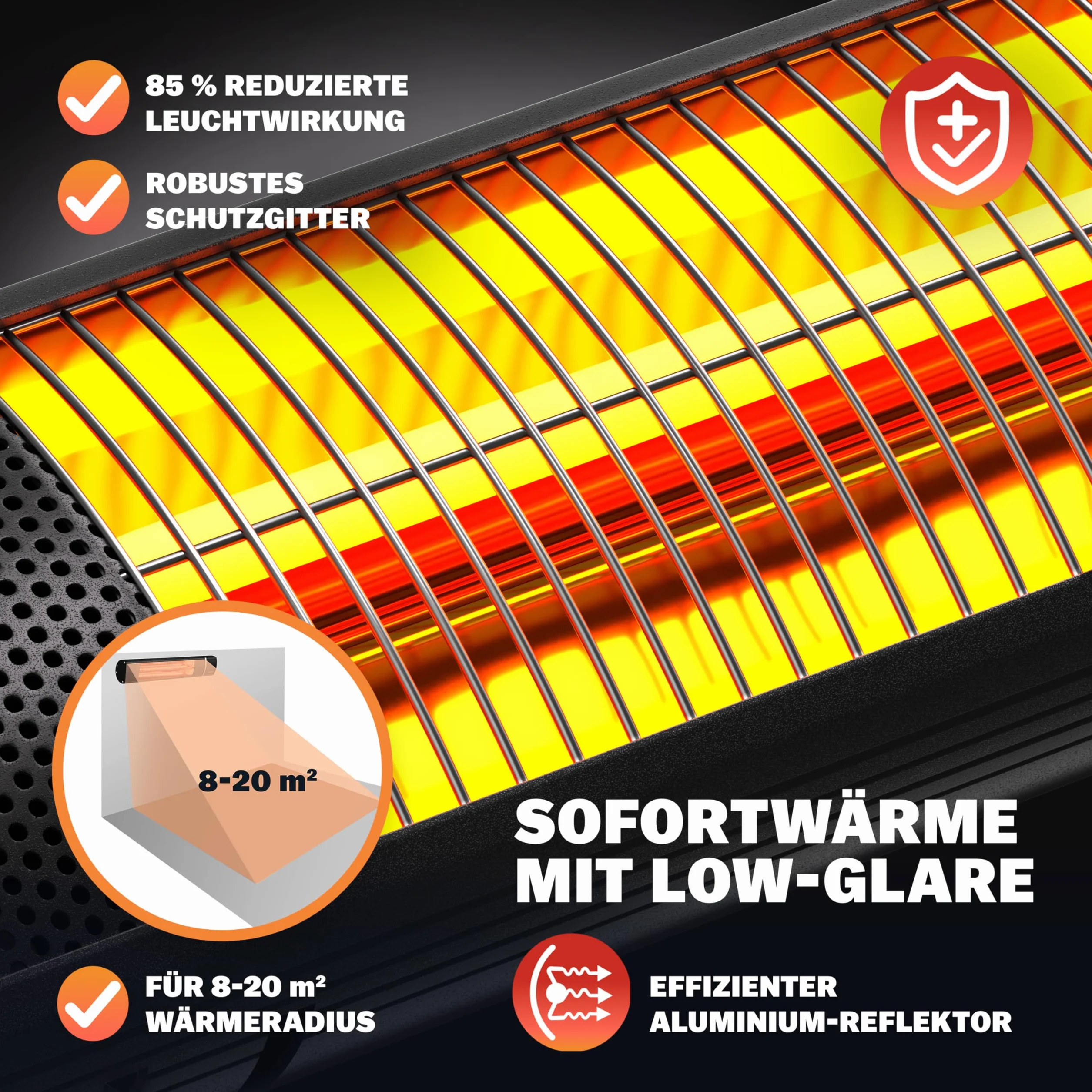 MONZANA Stufa Elettrica a Infrarossi 2000W 3 Livelli di Calore Telecomando Esterno
