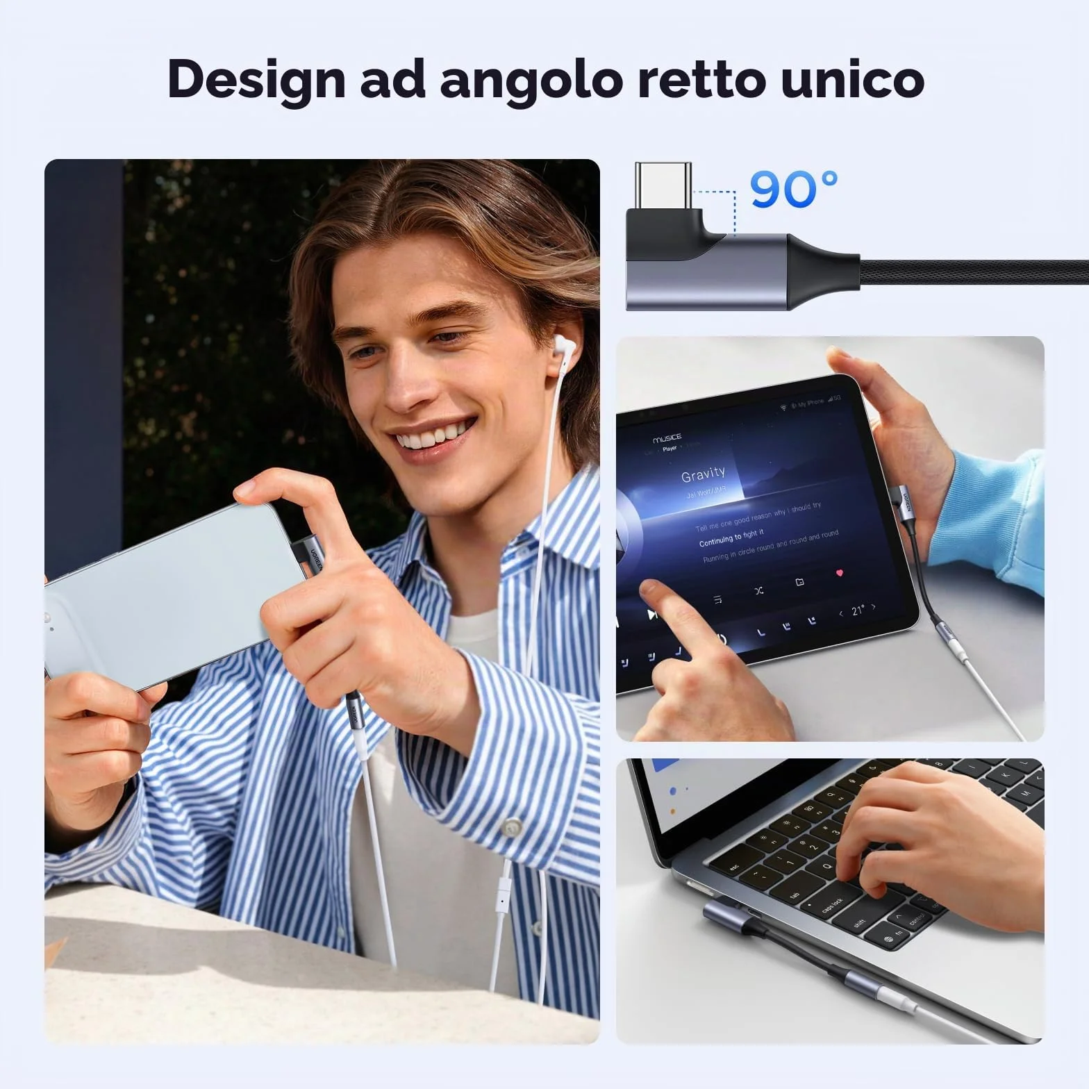 UGREEN Adattatore da USB-C a Jack Audio 3,5 mm Angolato 90 Gradi con DAC per iPhone 17/17 Air/17 Pro/17 Pro Max, Galaxy S25, iPad, Mac