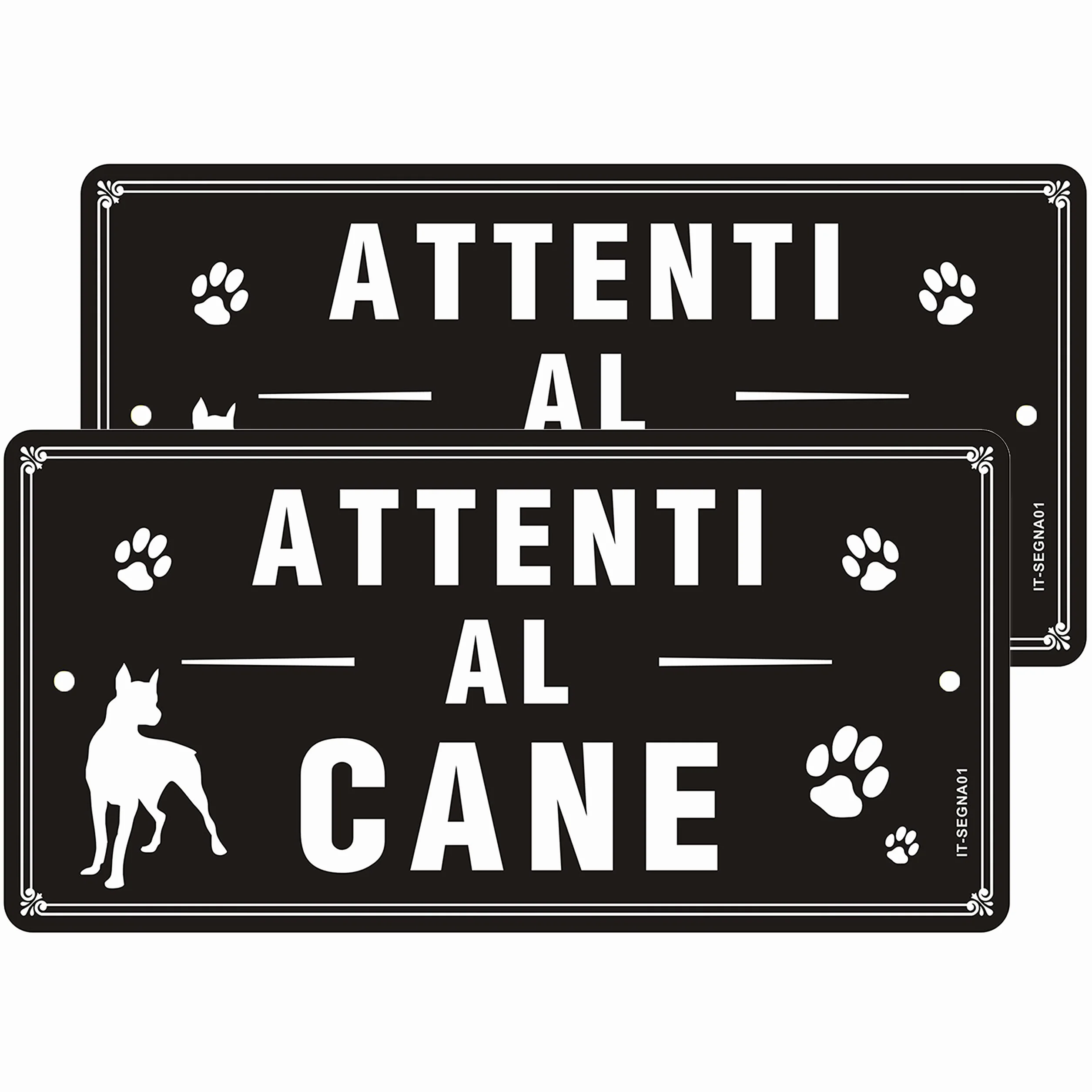 Cartello Attenti al Cane Metallo Riflettente 30×15cm - Attenti al Cane Alluminio Simpatico 2 Pezzi