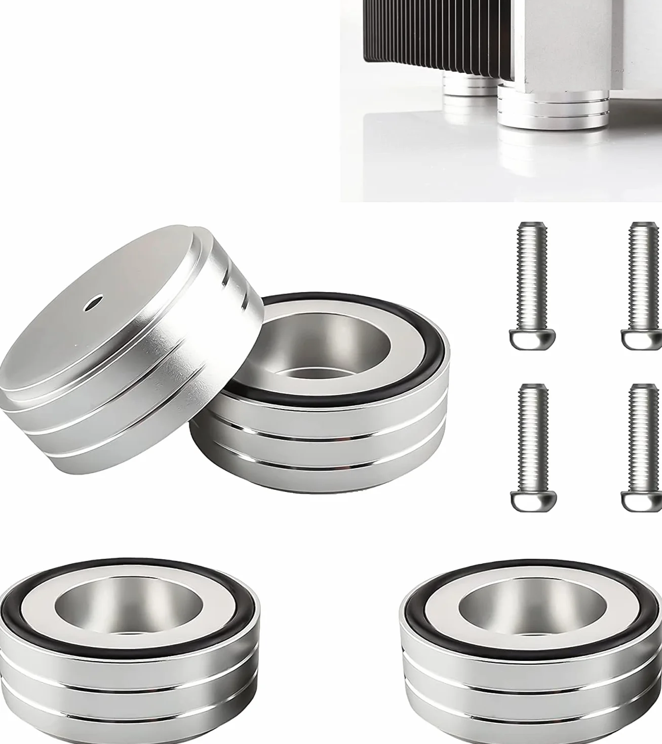 Piedini ammortizzatori HiFi in alluminio 58 x 22 mm per altoparlante argento