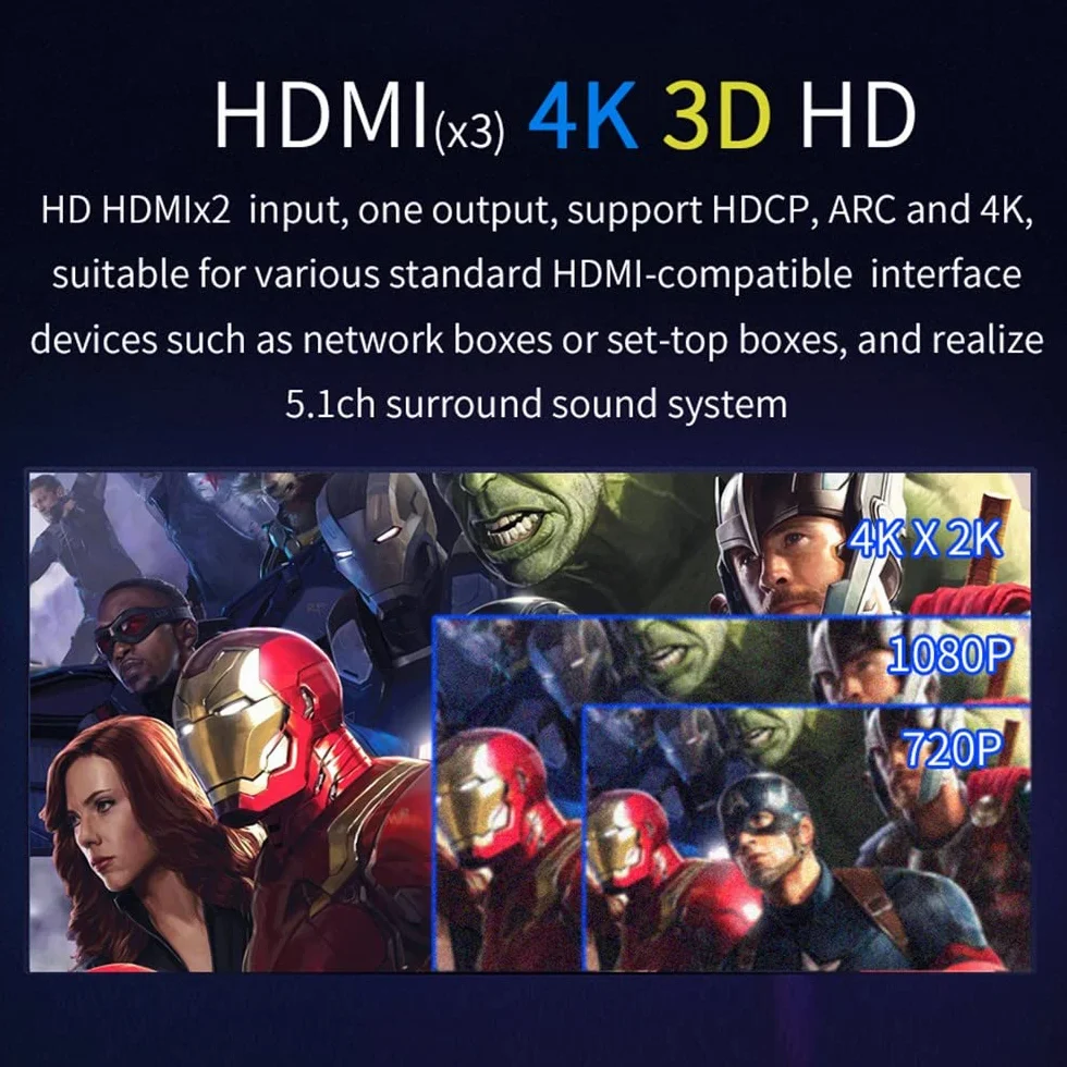 Decodificatore Convertitore Audio 5.1CH DAC DTS AC3 FLAC APE 4K 60Hz HDMI 2 in 1 HD Dolby Atmos Bluetooth 5.0 Fibra ottica ARC