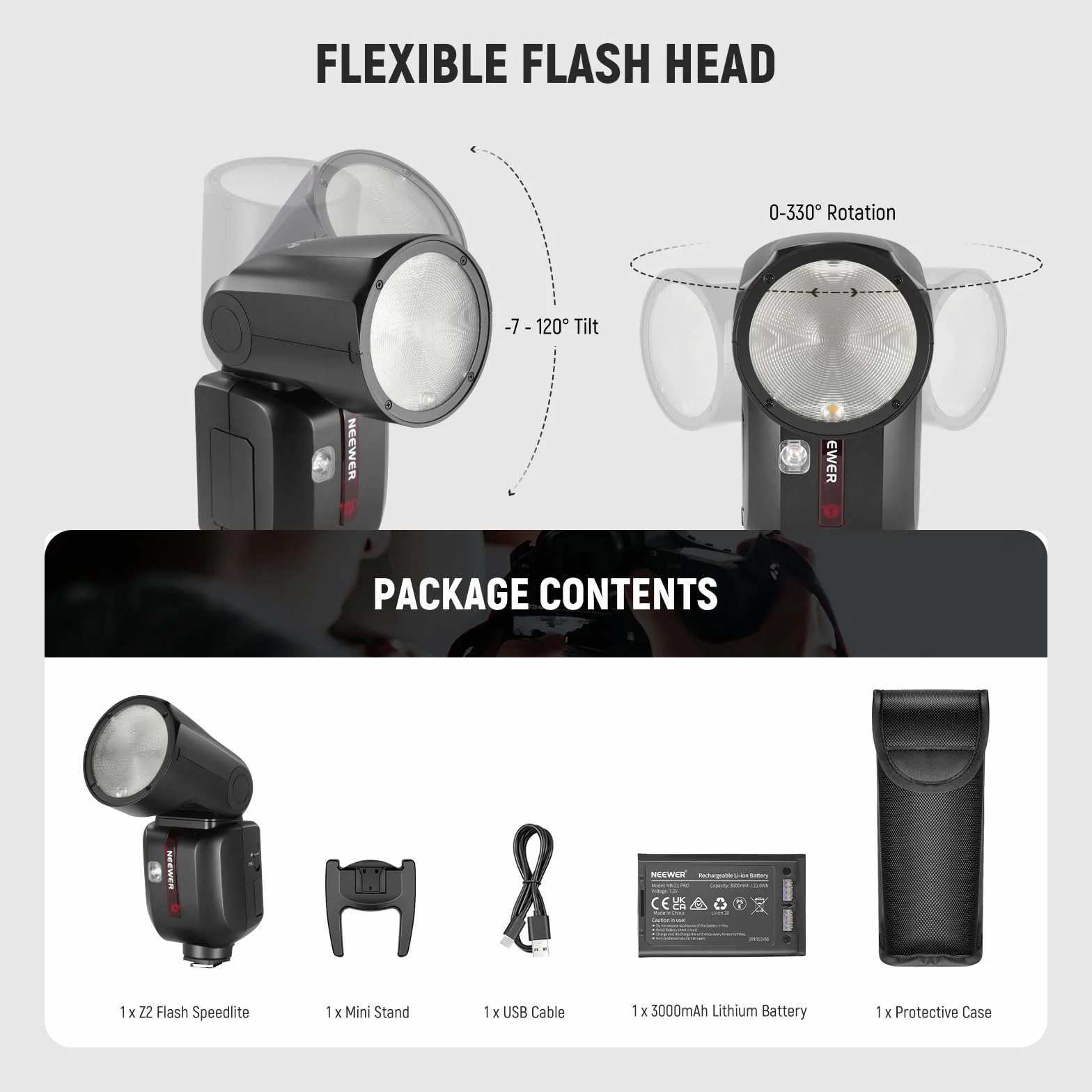 NEEWER Z2-F 2.4G TTL Camera Flash Speedlite Rotonda per Fujifilm, 76Ws HSS 1/8000s, Batteria 7.2V/3000mAh