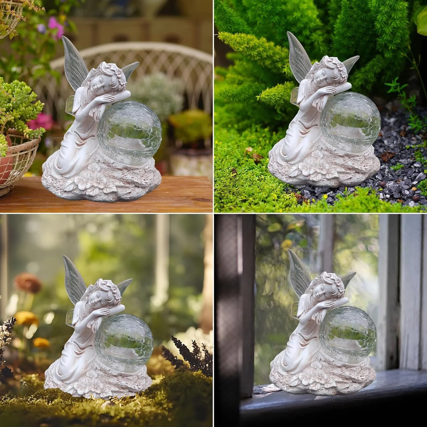 Kizozo Figure solari da giardino con elfo, decorazione da giardino per esterni, lampade solari per esterni, da giardino, a sfera RGB, luci solari per esterni, balconi, regali per donne, uomini, mamma