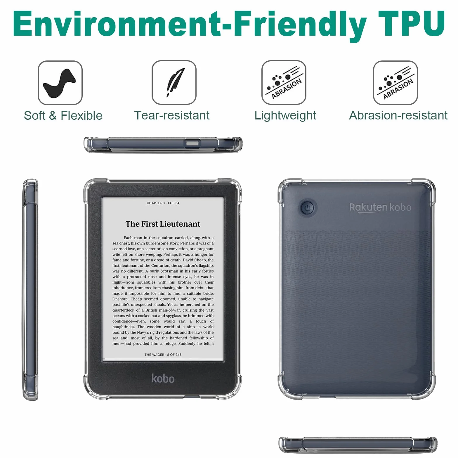 Tenano Custodia Trasparente per Kobo Clara Colour/BW/2E, Tolino Shine Colour/Shine 5/4, Copertura Posteriore in Silicone 6"