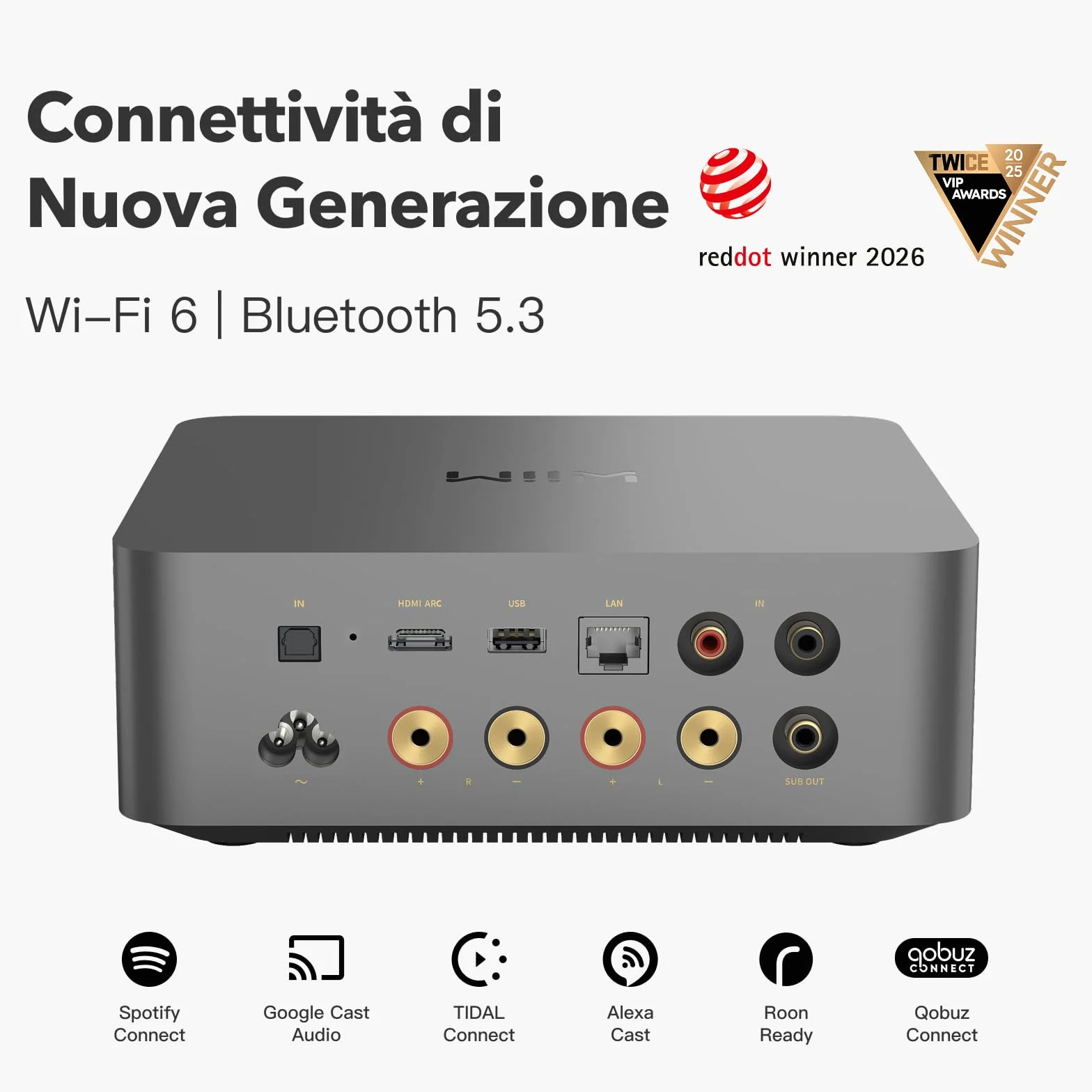 WiiM Amp Ultra Amplificatore Streaming 100W DAC ESS ES9039Q2M TPA3255 HDMI ARC Grigio