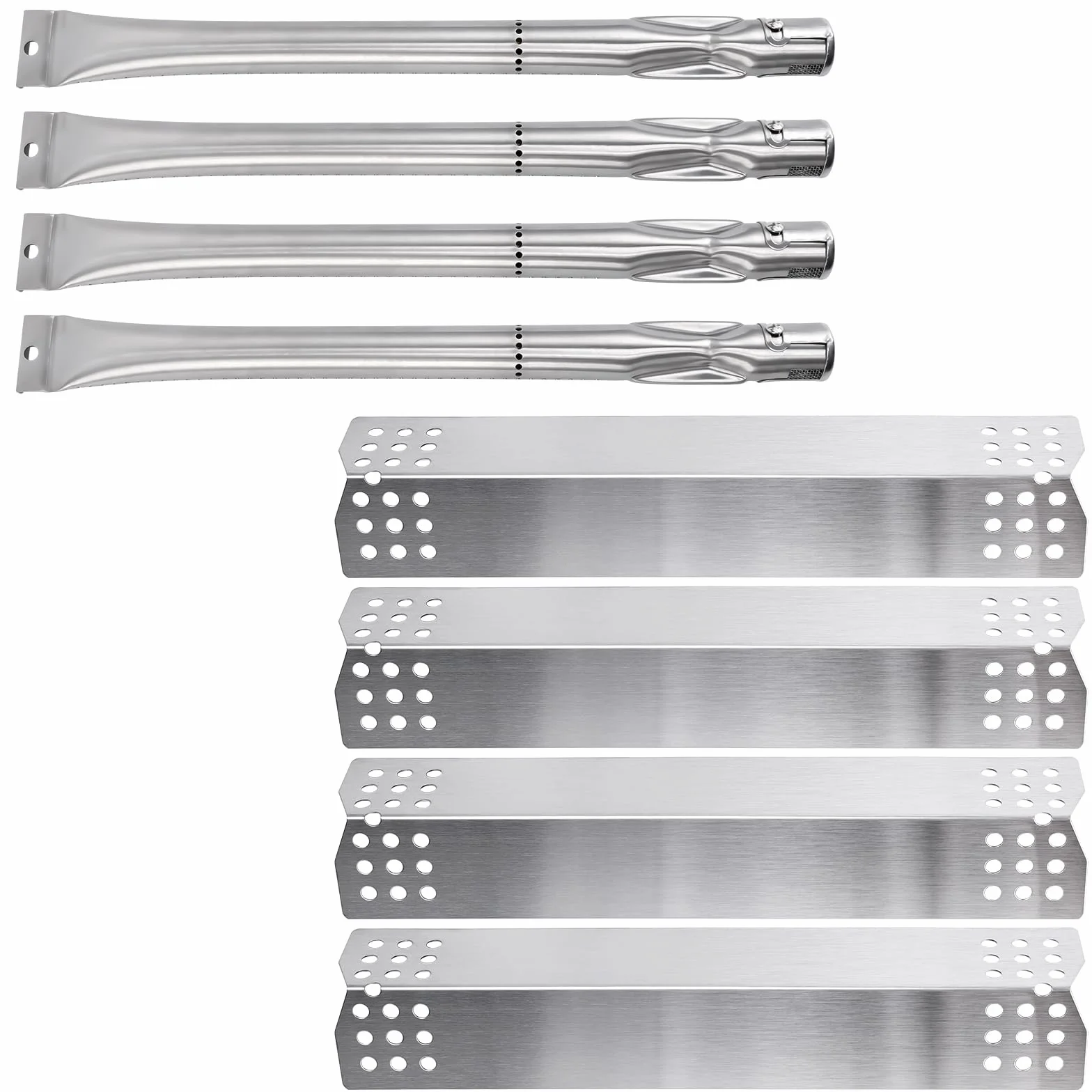GFTIME Ricambi per grill a gas (confezione da 4, bruciatore in acciaio inossidabile + piastra riscaldante in acciaio inossidabile da 4 pezzi) Sostituzione per modelli Sunbeam, Nexgrill, Grill Master