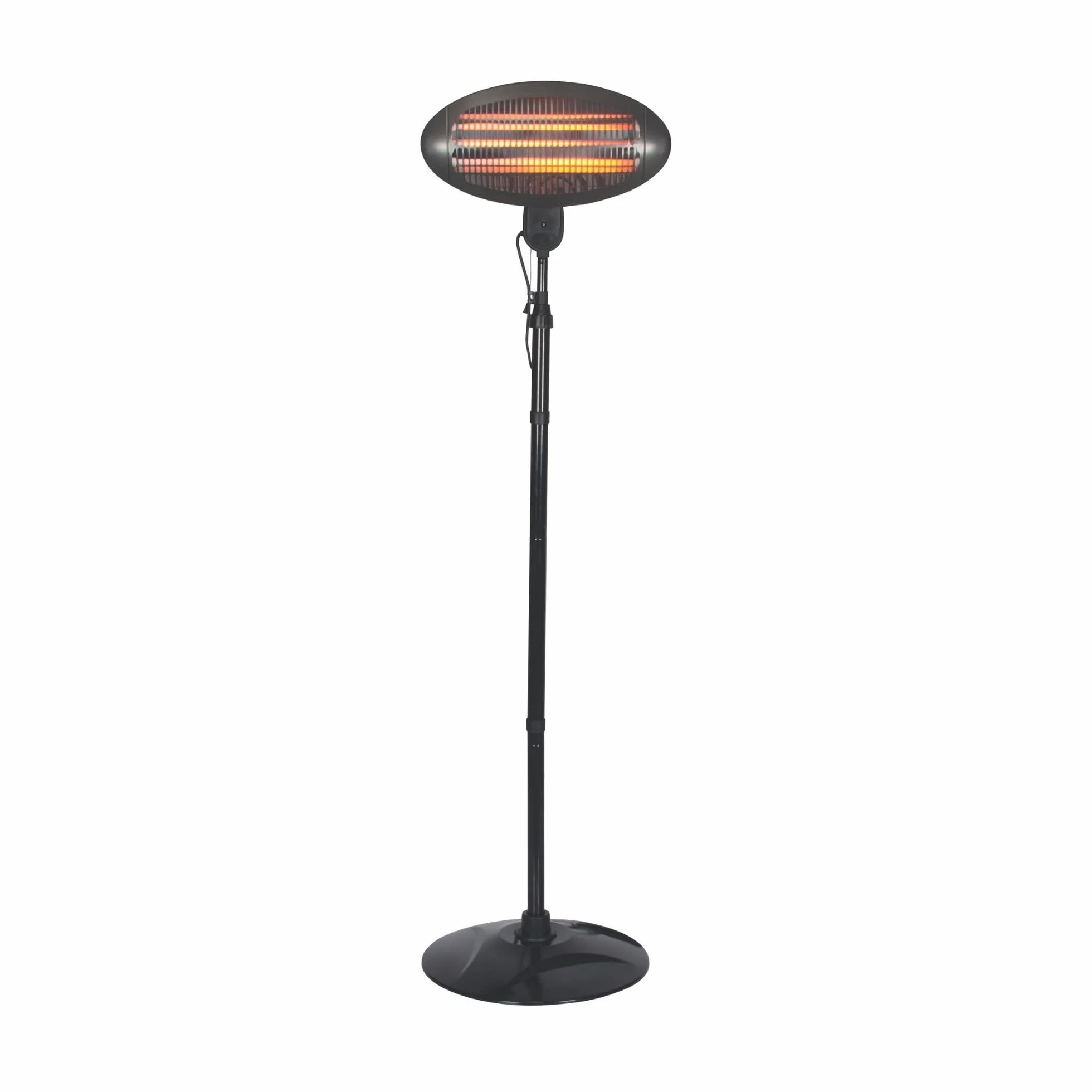 Perel Stufa da esterno da terra, 2000 W, quarzo, con interruttore a tirante, protezione antiribaltamento, 3 livelli di calore, altezza regolabile, resistente agli spruzzi d'acqua, design retrò,
