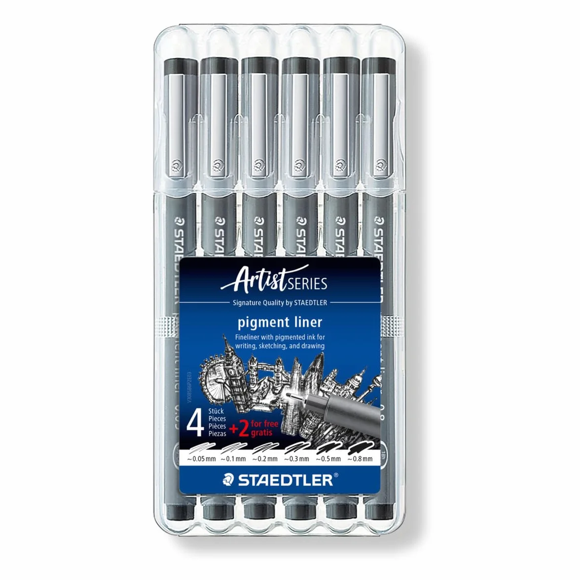 Staedtler pigment liner 5+1 Set 308 SB6P Pennarello punta fine Nero 0.05-0.8 mm 6 pz