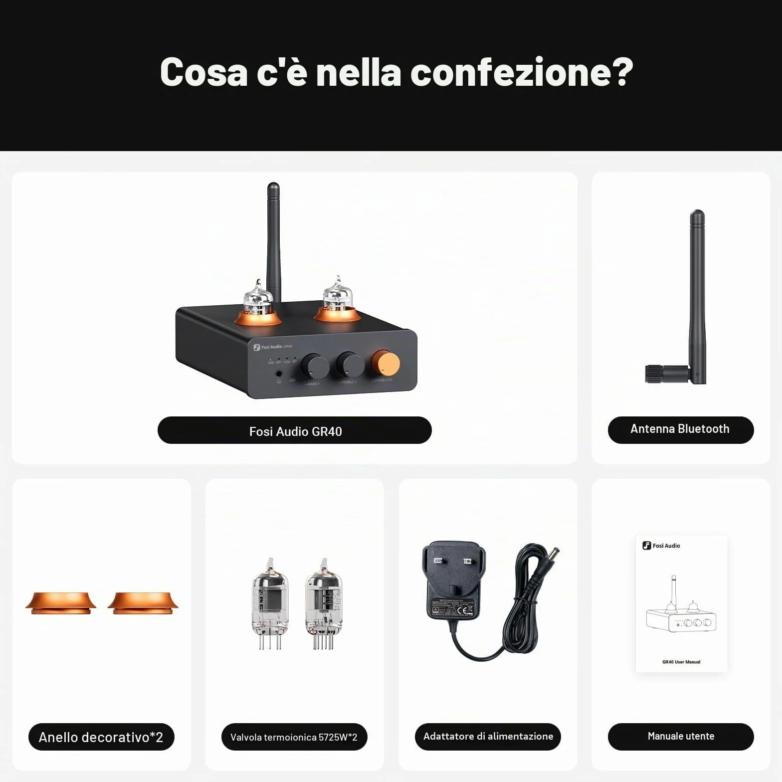 Fosi Audio GR40 Preamplificatore a Valvole con DAC, Amplificatore Cuffie, Convertitore Audio Bluetooth USB/OPT/COAX