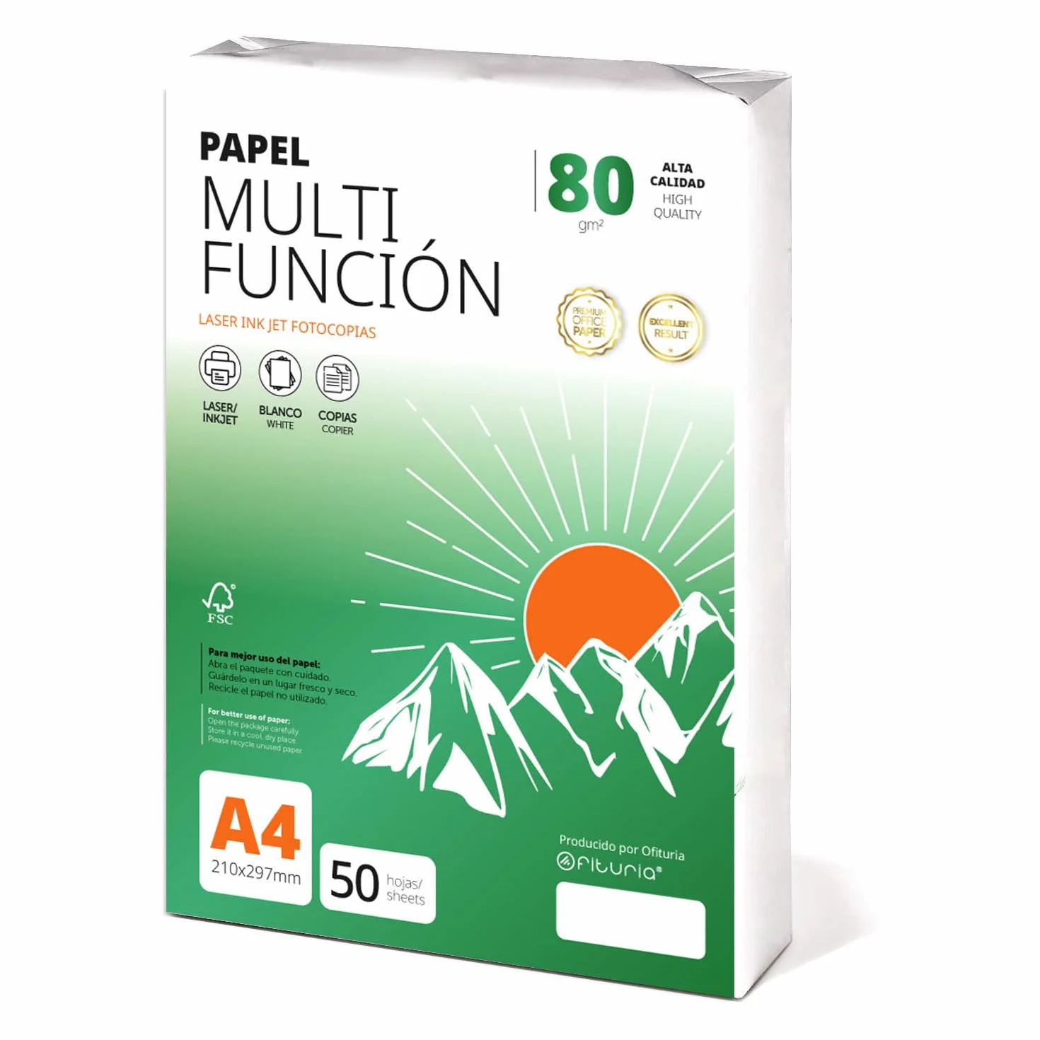 Foglio A4 80 g 50 fogli carta multiuso per stampante laser e iniezione fotocopiatrice Ofituria