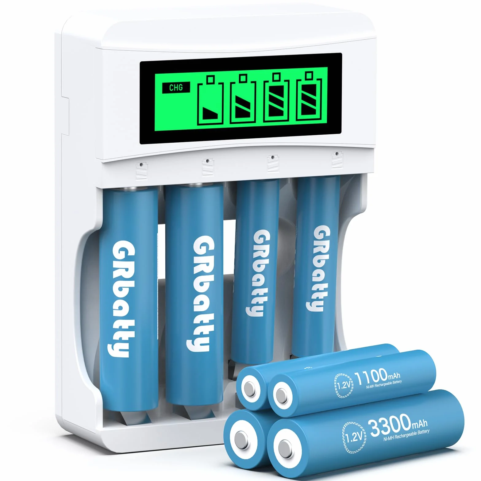Batterie Ricaricabili AA AAA 3300mAh 1100mAh 1.2V con Caricabatterie LCD 8 Pezzi