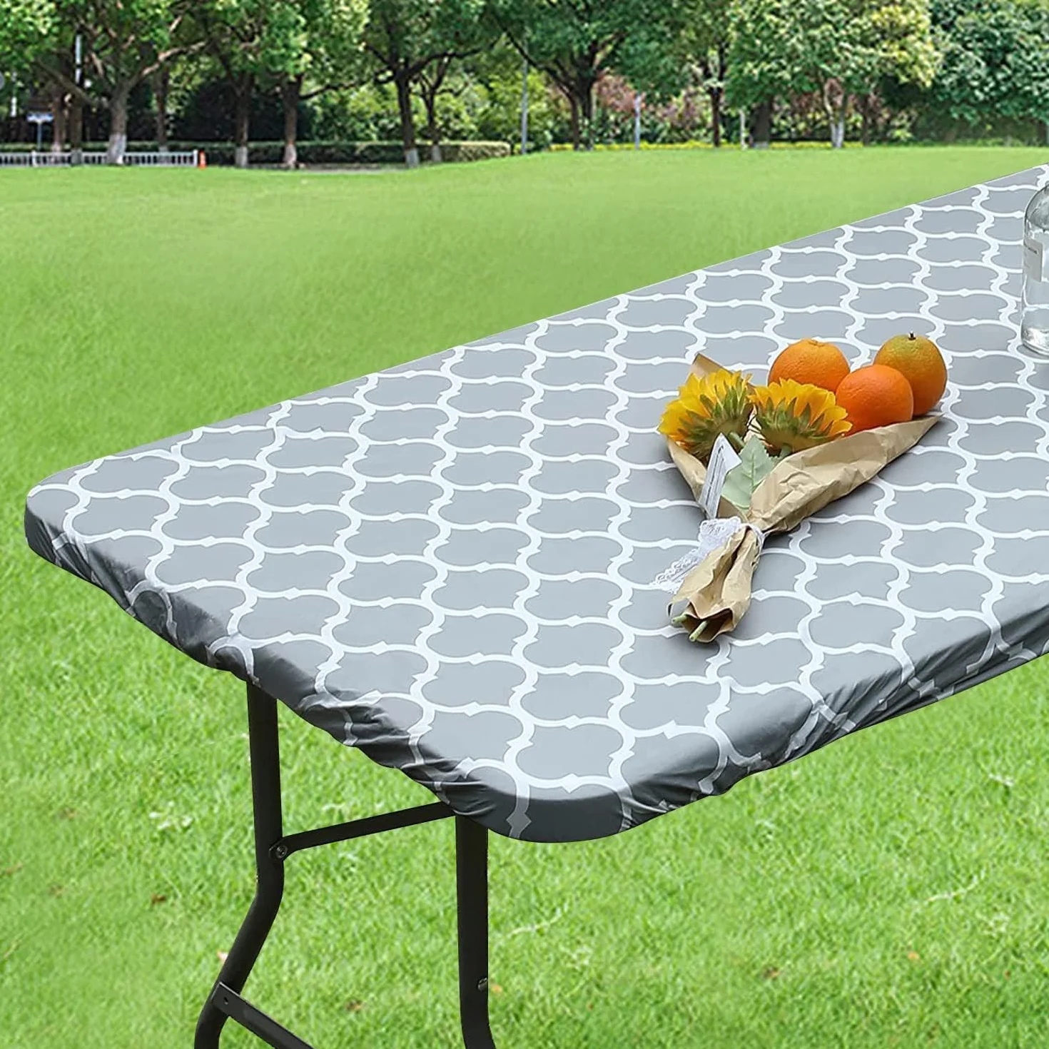 Dremisland Tovaglia rettangolare impermeabile in PVC marocchino con bordo elastico, retro in flanella, lavabile, resistente all'olio
